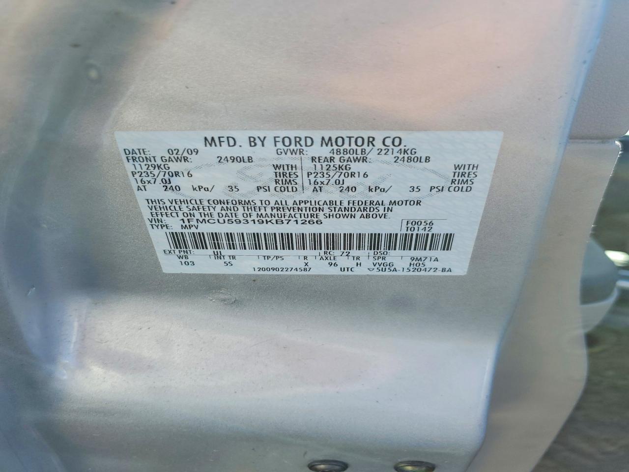 2009 Ford Escape Hybrid Silver vin: 1FMCU59319KB71266
