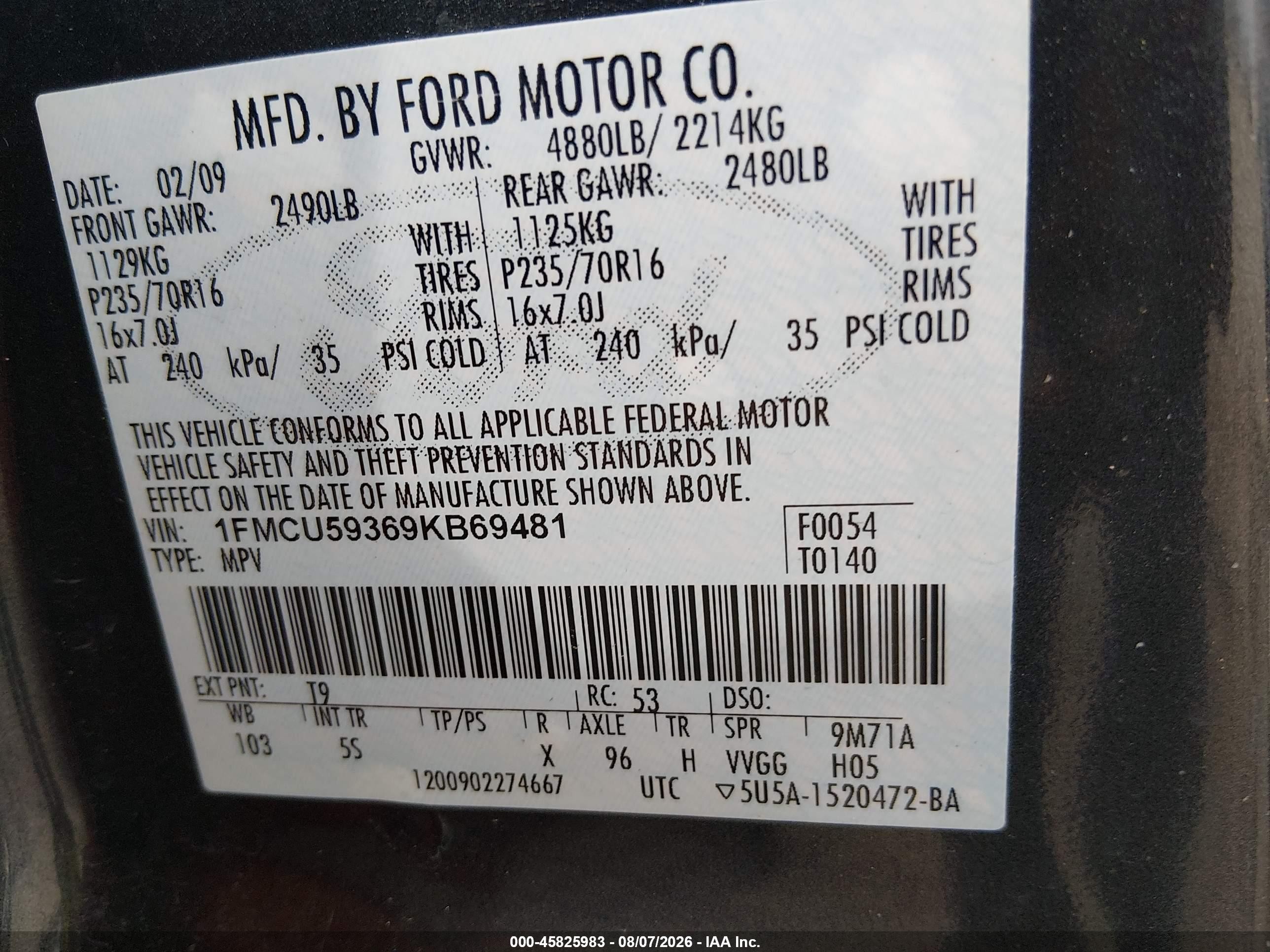 2009 Ford Escape Hybrid Limited Серый vin: 1FMCU59369KB69481