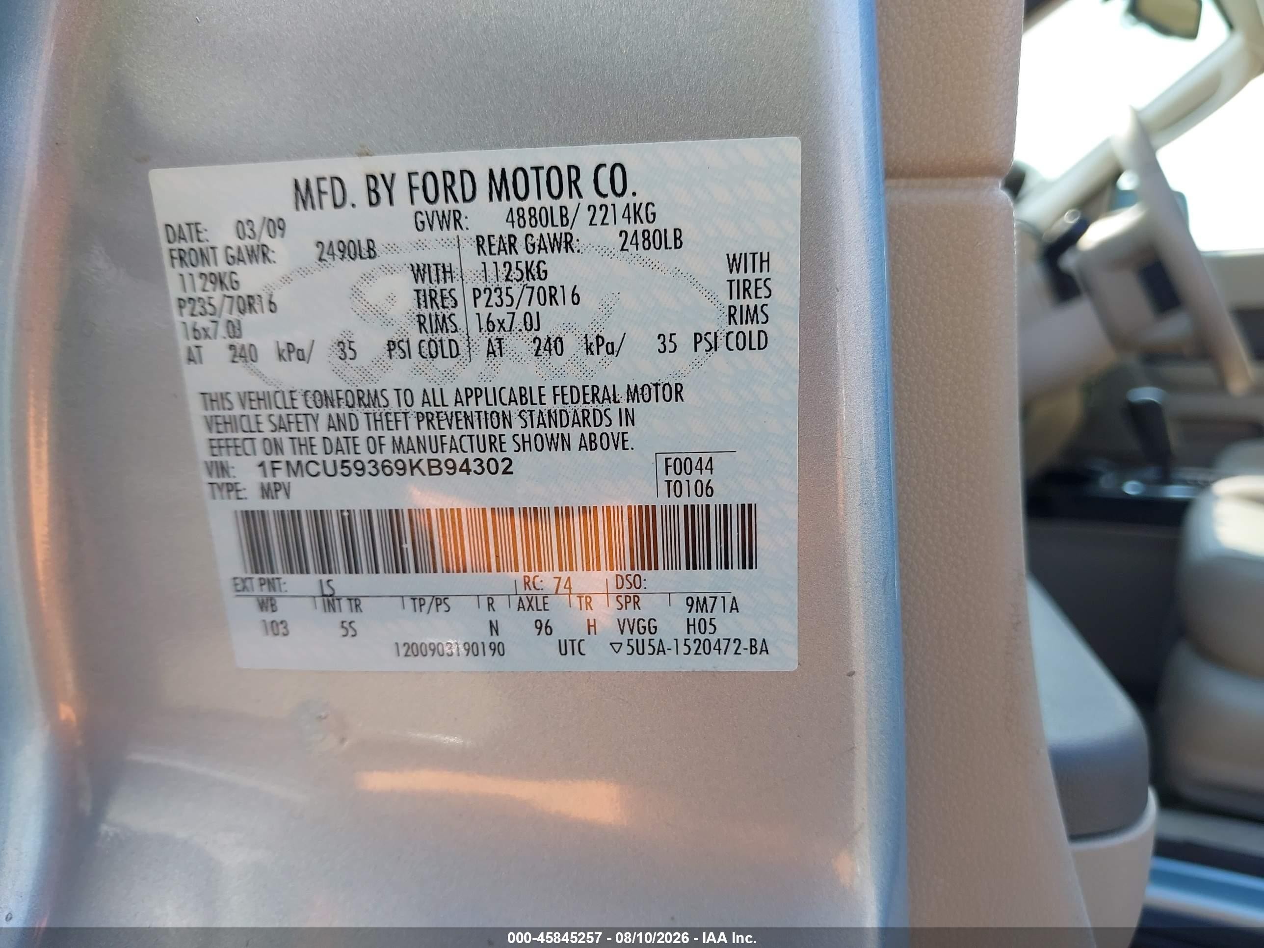 2009 Ford Escape Hybrid Limited Blue vin: 1FMCU59369KB94302