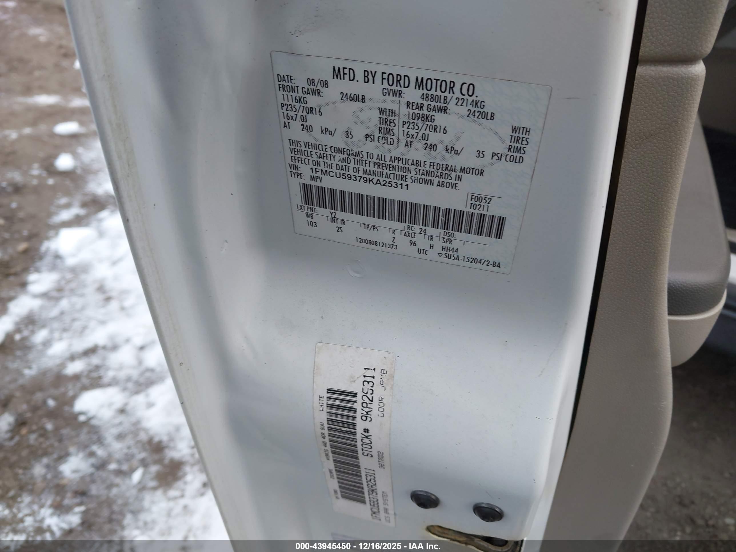 2009 Ford Escape Hybrid Limited White vin: 1FMCU59379KA25311
