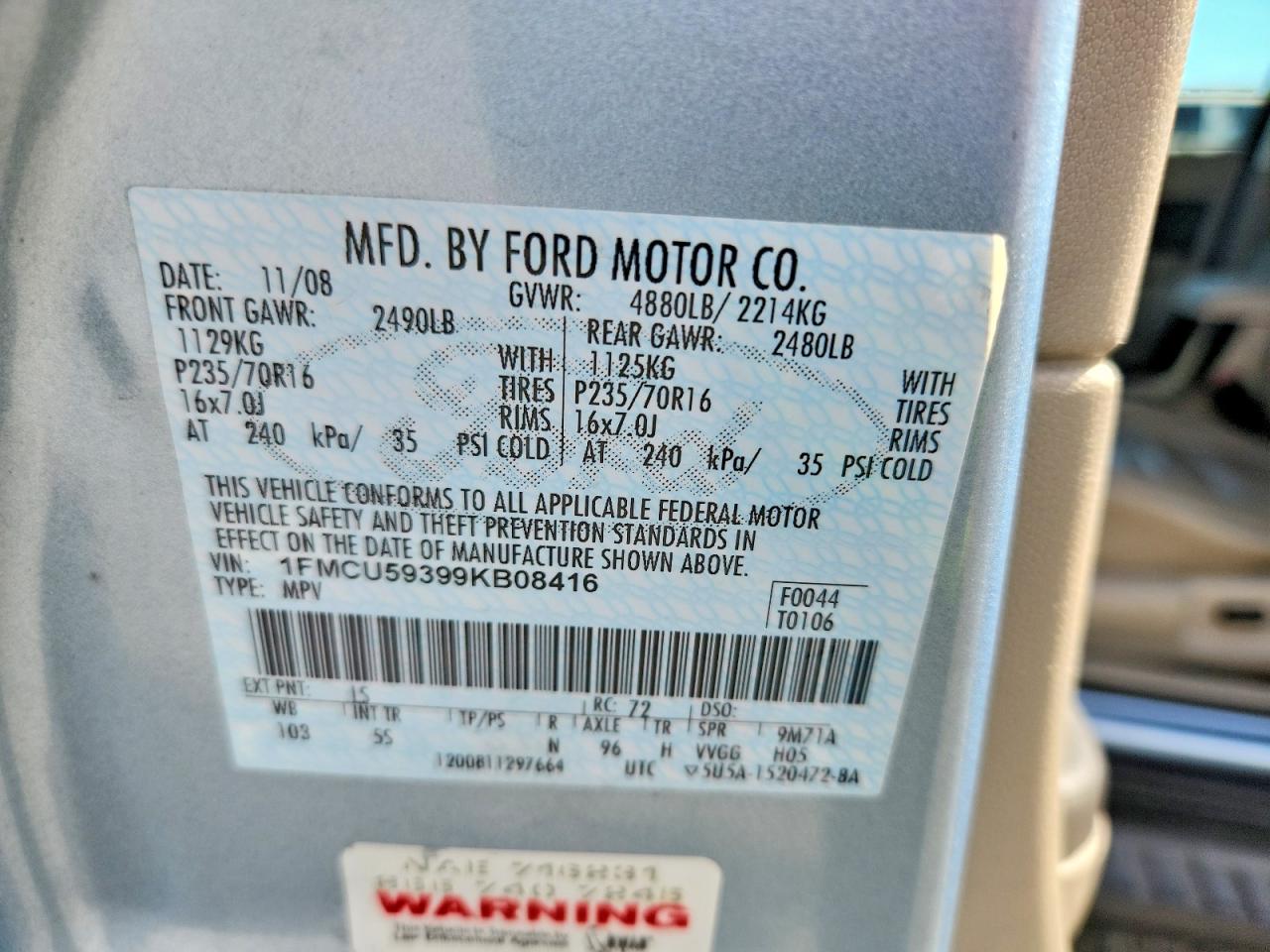 2009 Ford Escape Hybrid Blue vin: 1FMCU59399KB08416