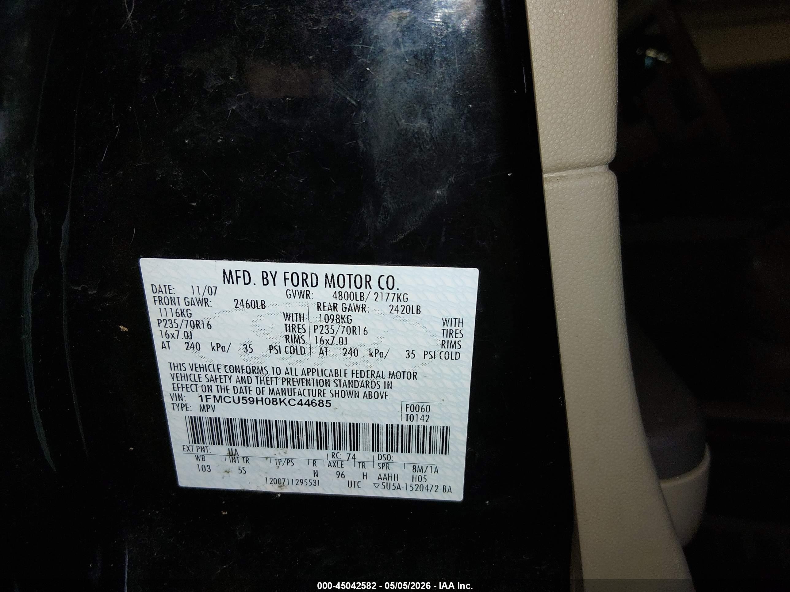 2008 Ford Escape Hybrid   Black vin: 1FMCU59H08KC44685