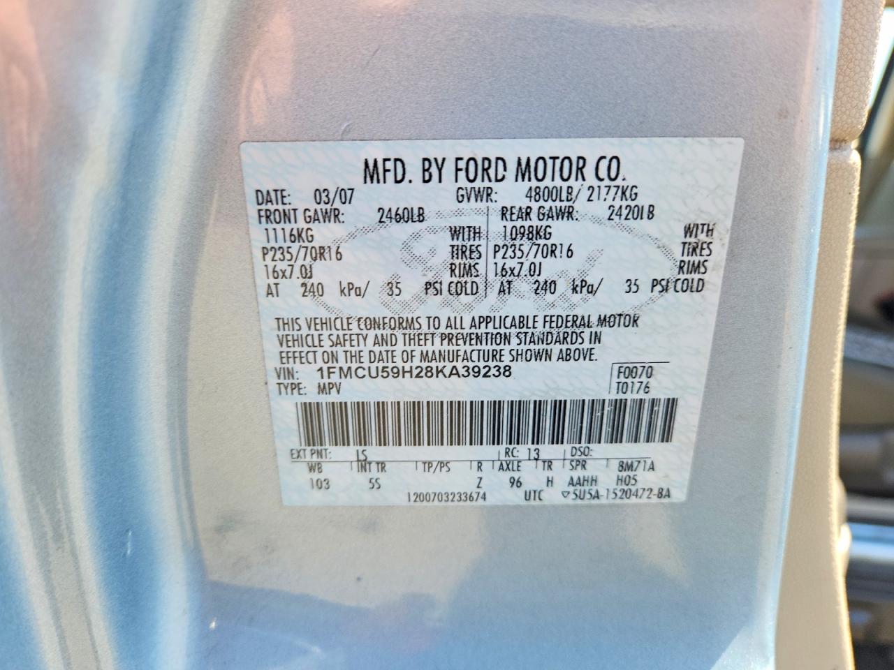2008 Ford Escape Hev Blue vin: 1FMCU59H28KA39238
