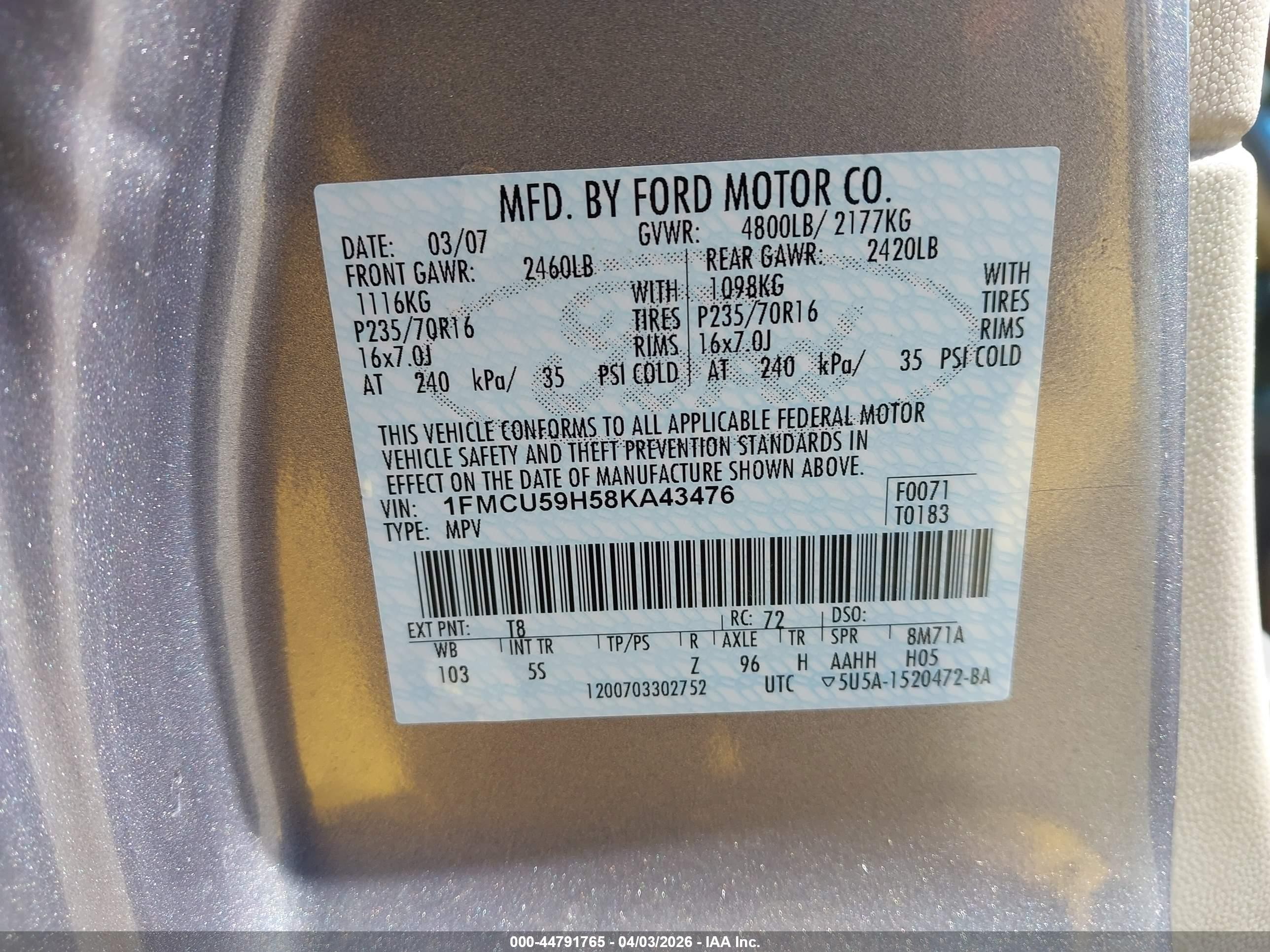 2008 Ford Escape Hybrid   Silver vin: 1FMCU59H58KA43476