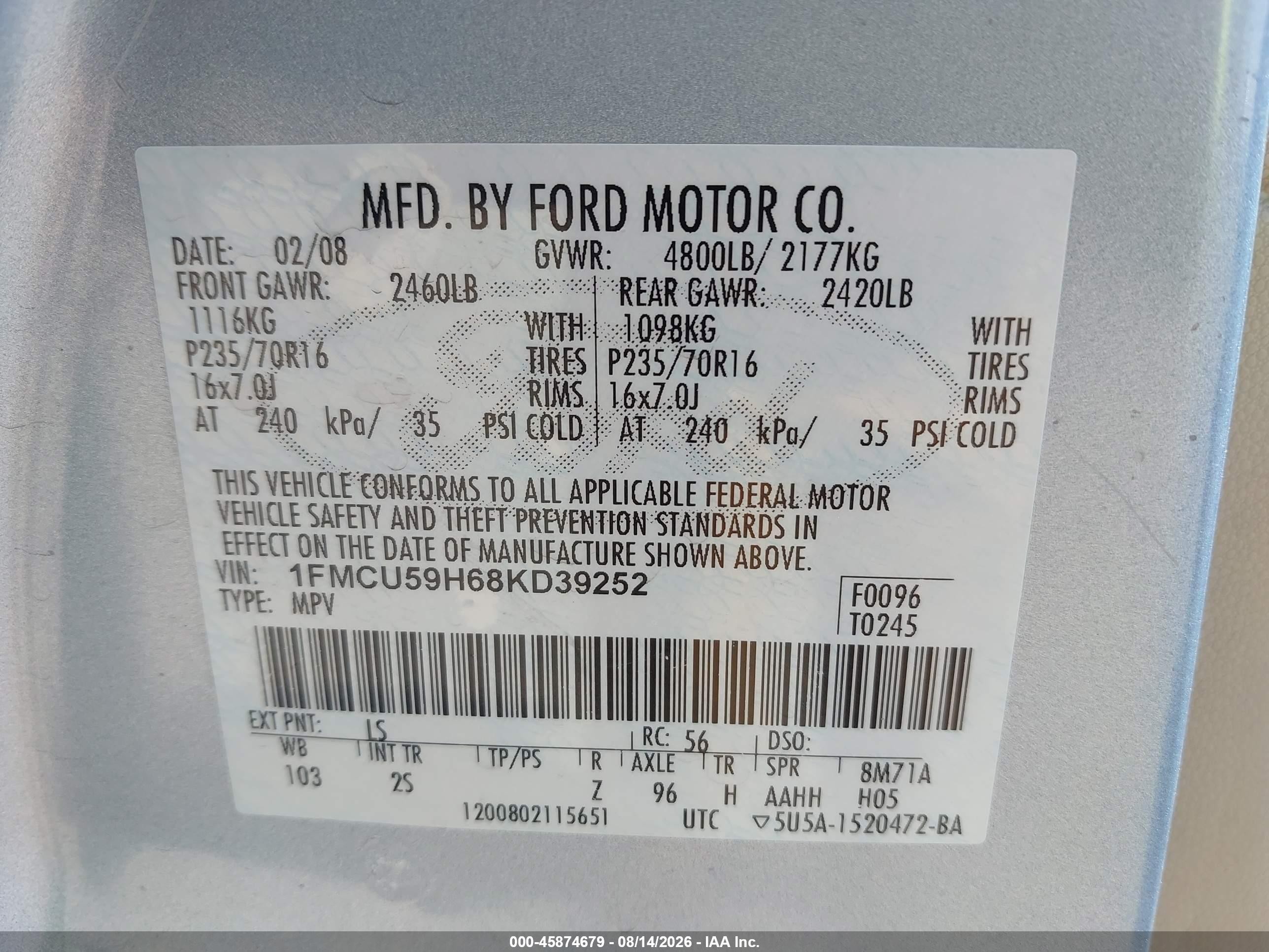 2008 Ford Escape Hybrid   Синий vin: 1FMCU59H68KD39252