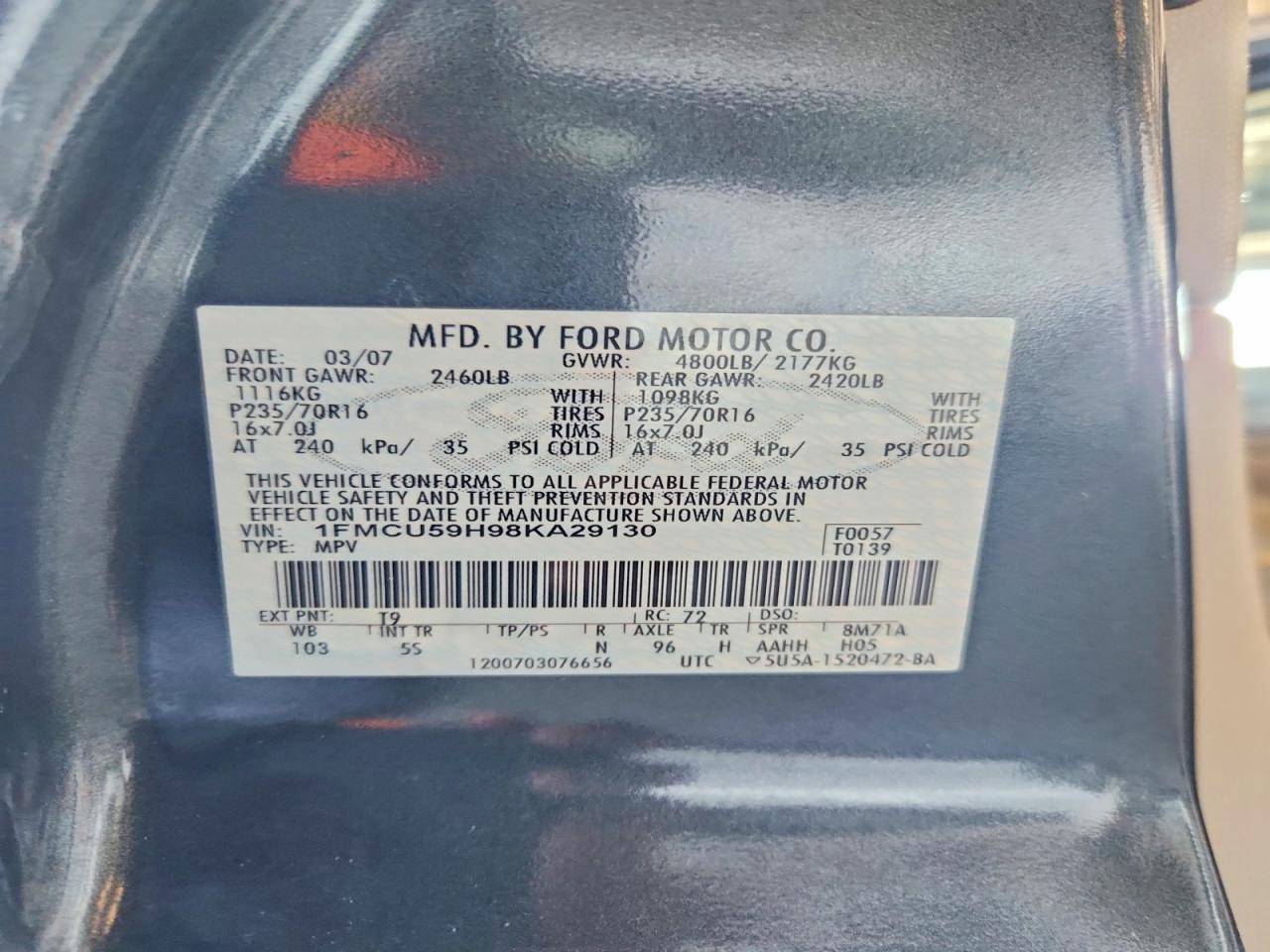2008 Ford Escape Hev Charcoal vin: 1FMCU59H98KA29130