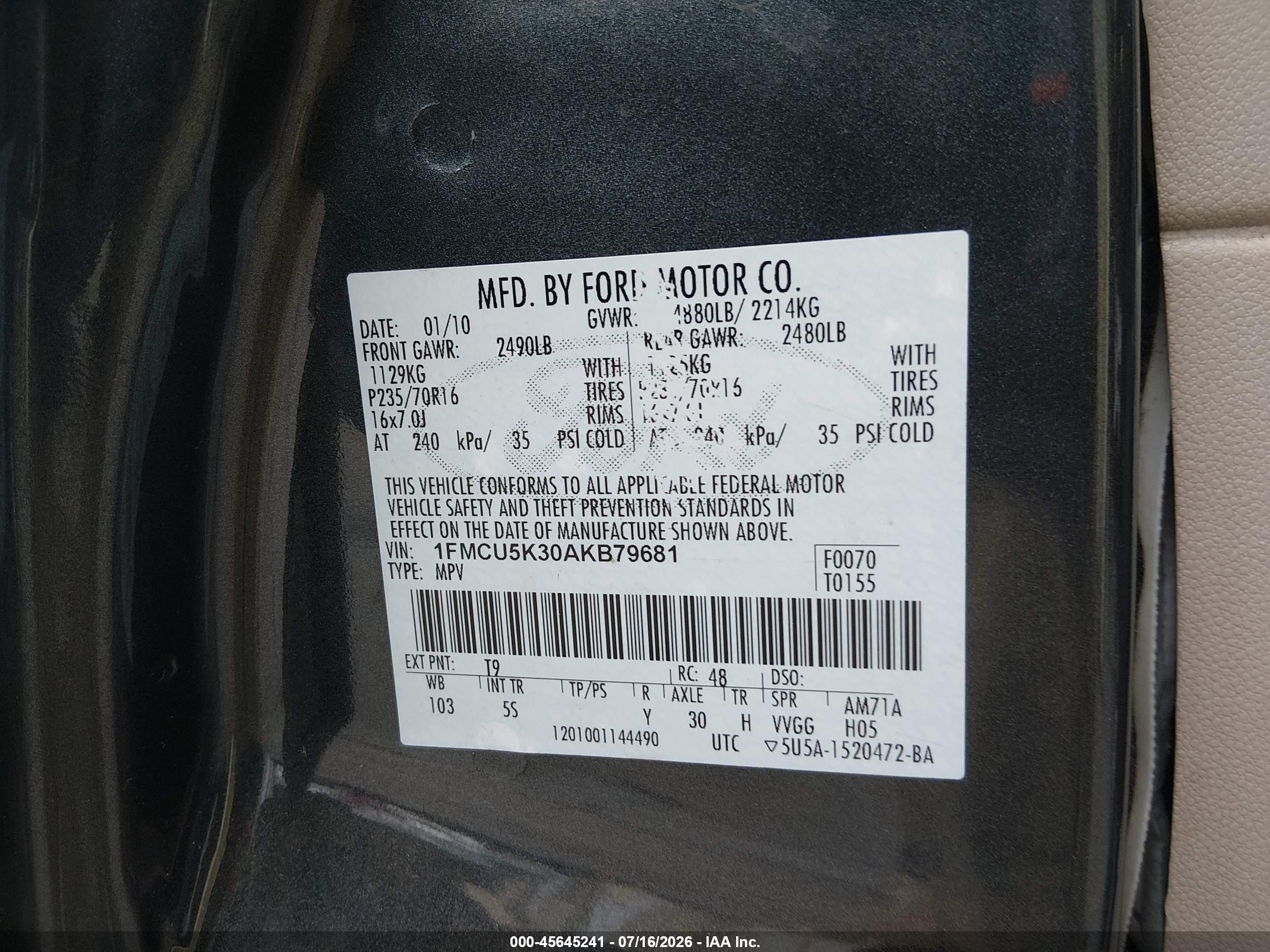 2010 Ford Escape Hybrid Limited Серый vin: 1FMCU5K30AKB79681