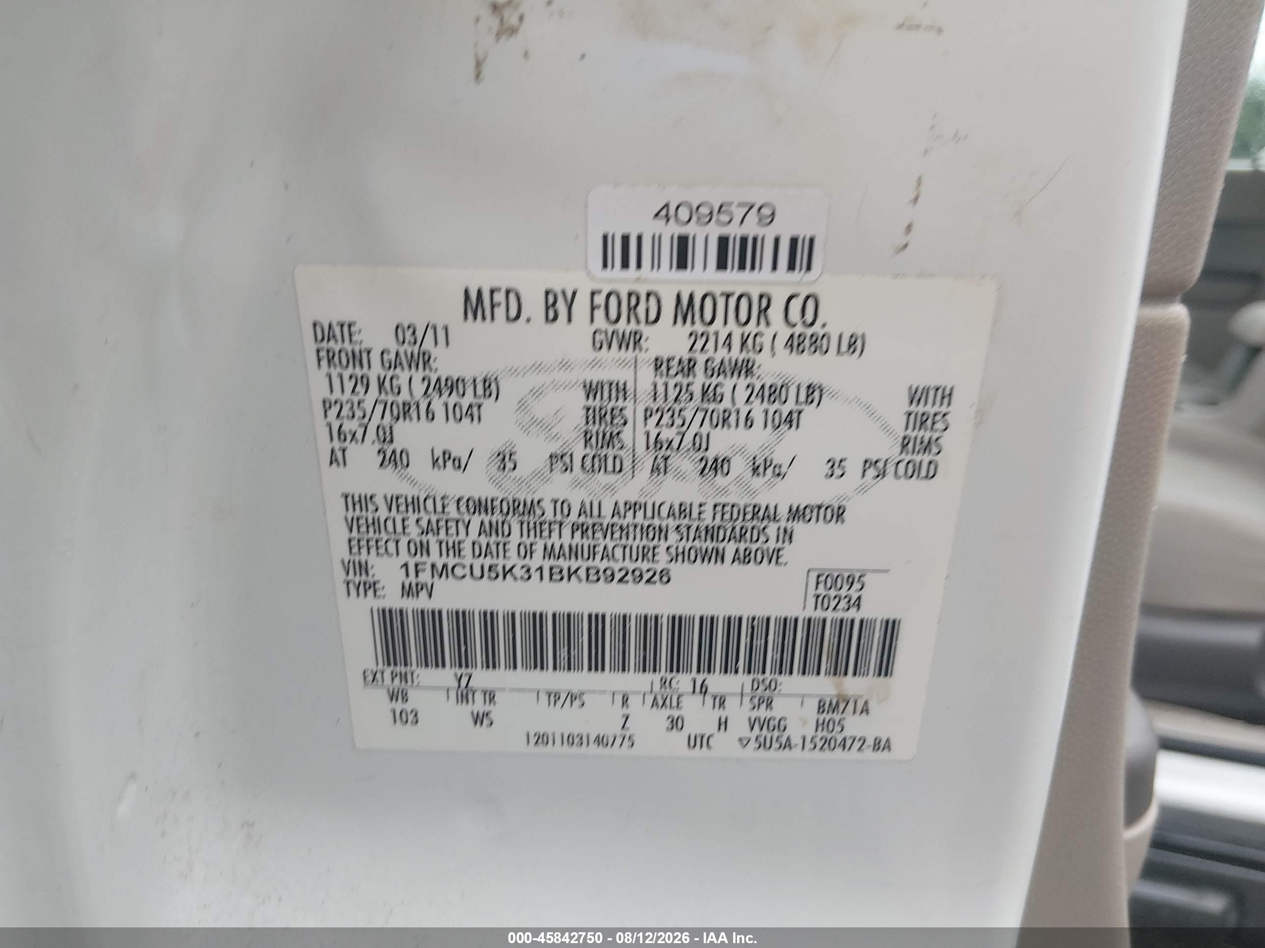 2011 Ford Escape Hybrid   Белый vin: 1FMCU5K31BKB92926