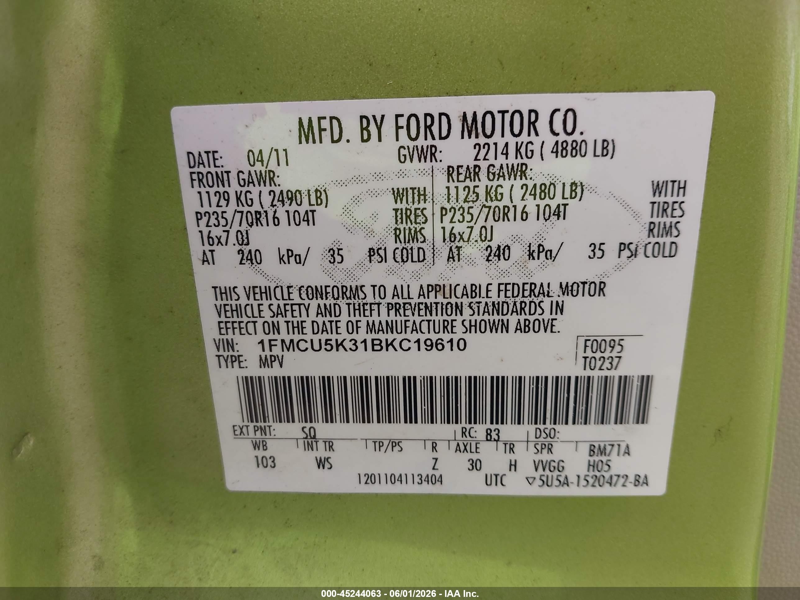 2011 Ford Escape Hybrid   Зеленый vin: 1FMCU5K31BKC19610