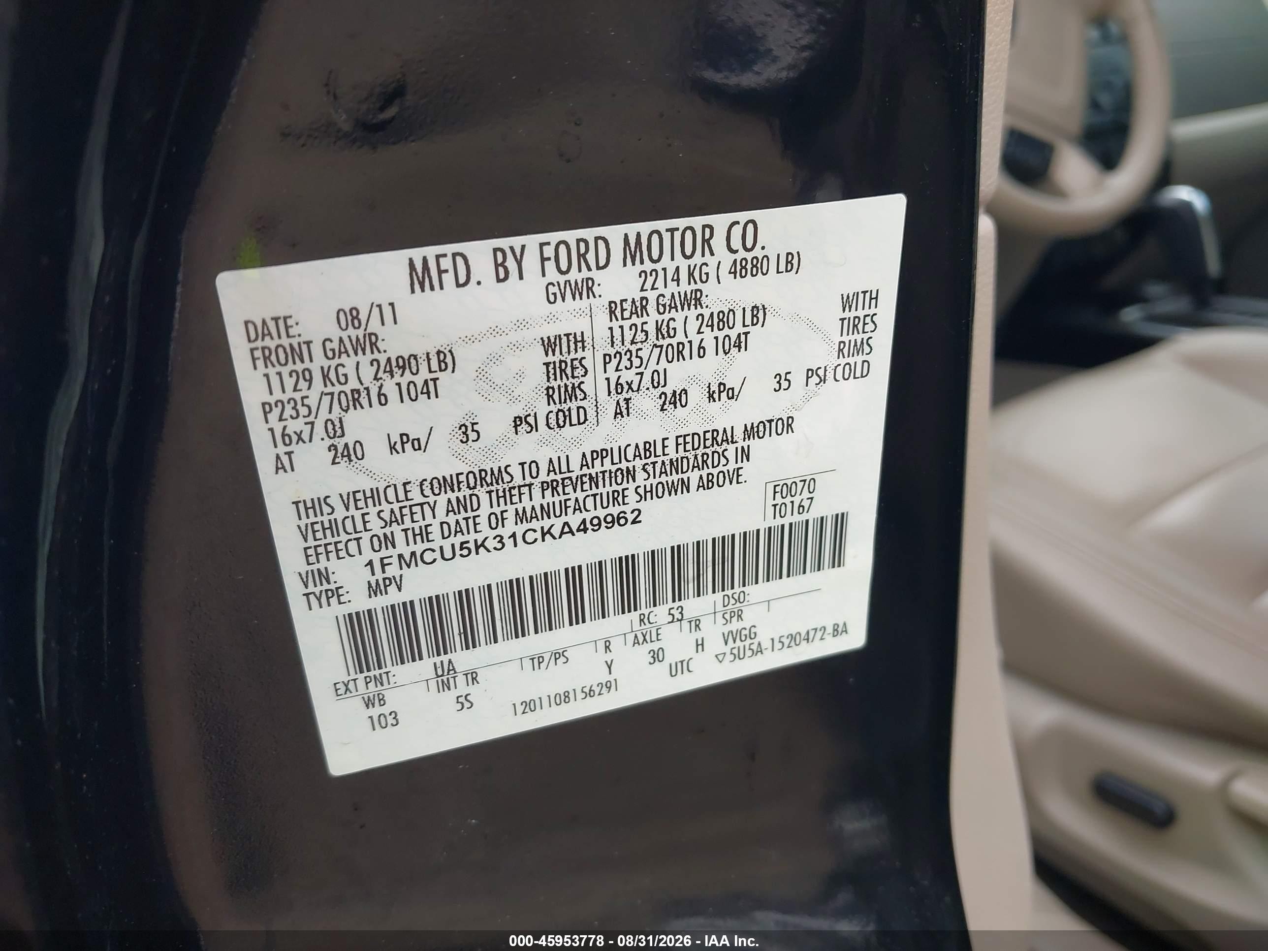 2012 Ford Escape Hybrid Limited Black vin: 1FMCU5K31CKA49962