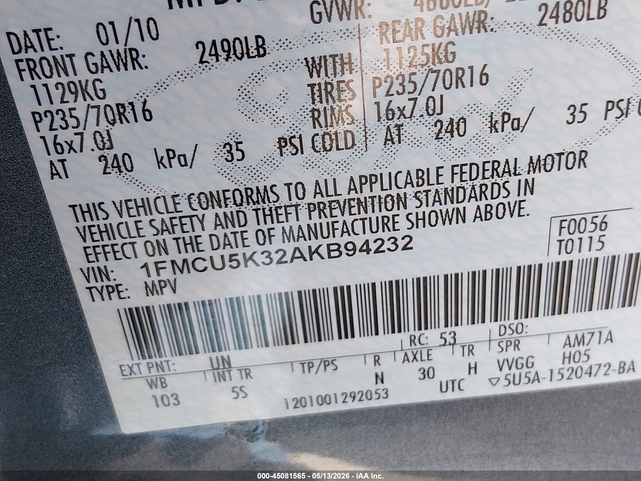 2010 Ford Escape Hybrid Limited Light Blue vin: 1FMCU5K32AKB94232