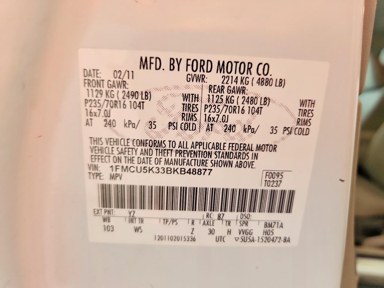 2011 Ford Escape Hybrid White vin: 1FMCU5K33BKB48877