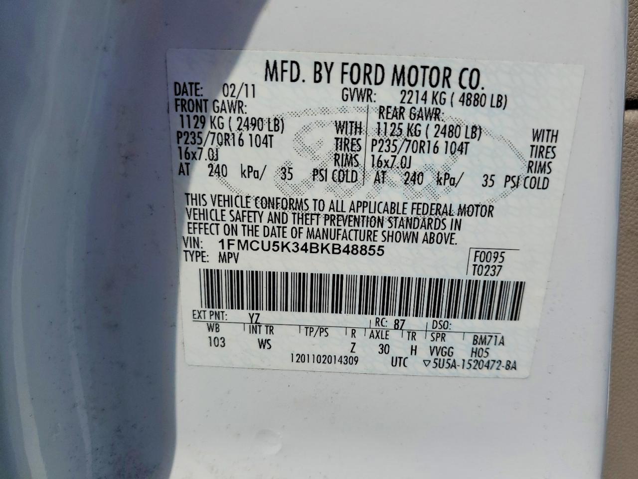 2011 Ford Escape Hybrid Белый vin: 1FMCU5K34BKB48855
