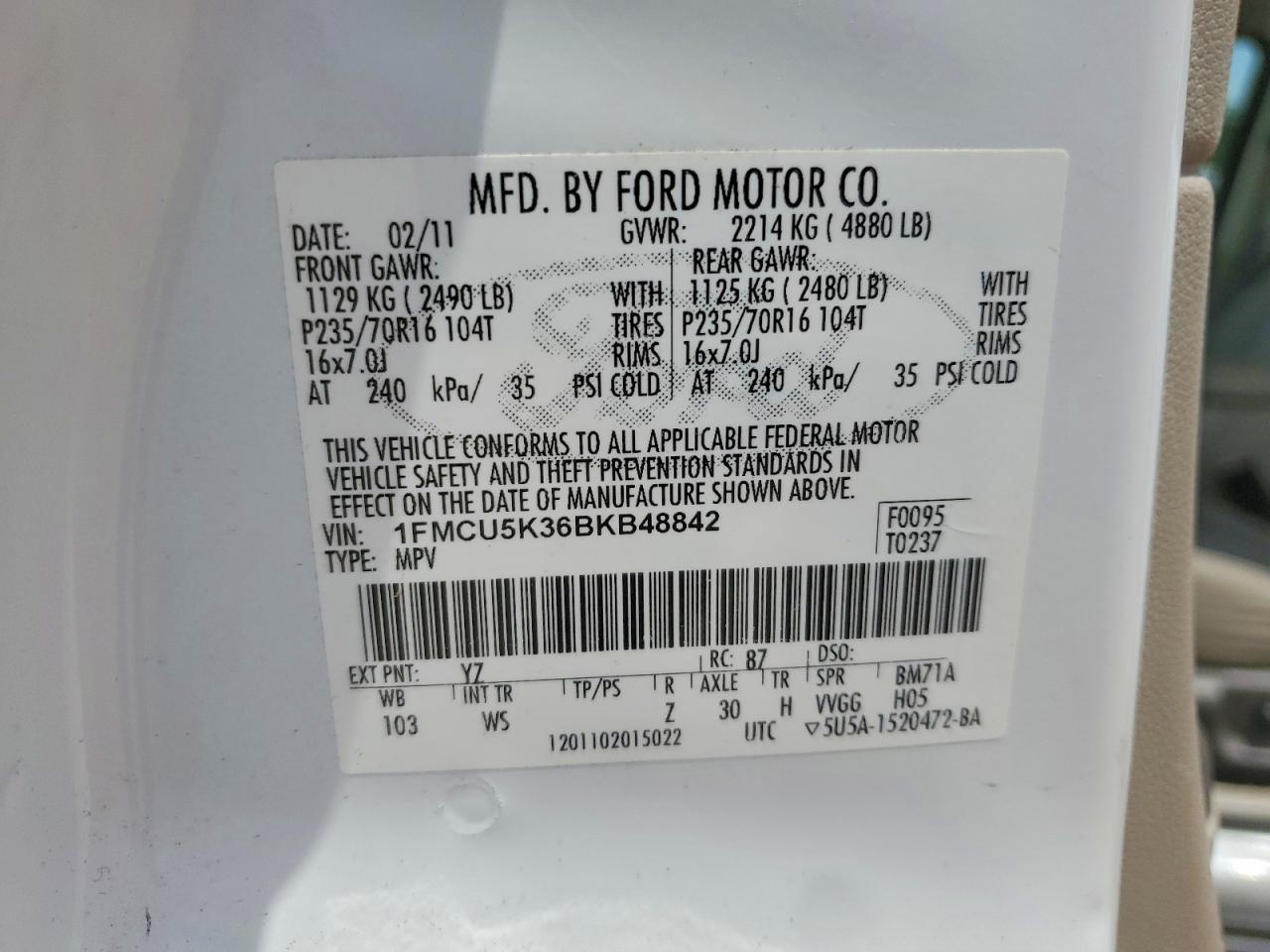 2011 Ford Escape Hybrid White vin: 1FMCU5K36BKB48842