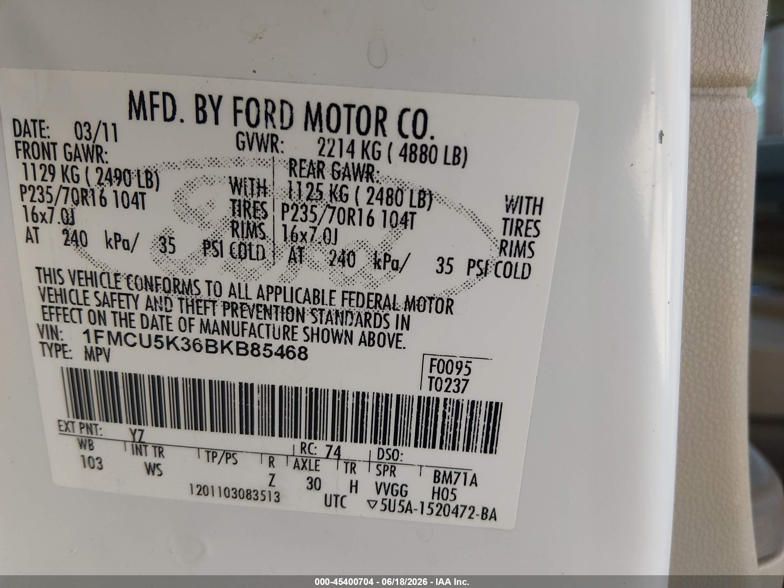2011 Ford Escape Hybrid Limited White vin: 1FMCU5K36BKB85468