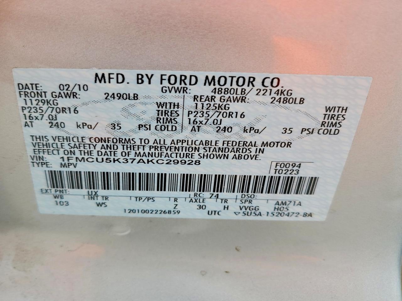 2010 Ford Escape Hybrid Silver vin: 1FMCU5K37AKC29928