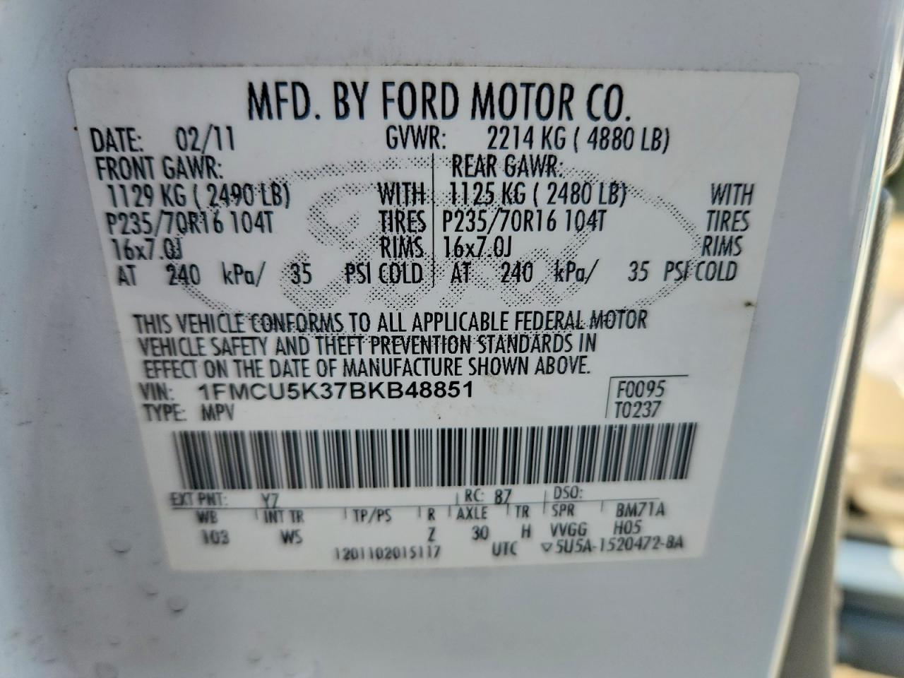 2011 Ford Escape Hybrid Белый vin: 1FMCU5K37BKB48851