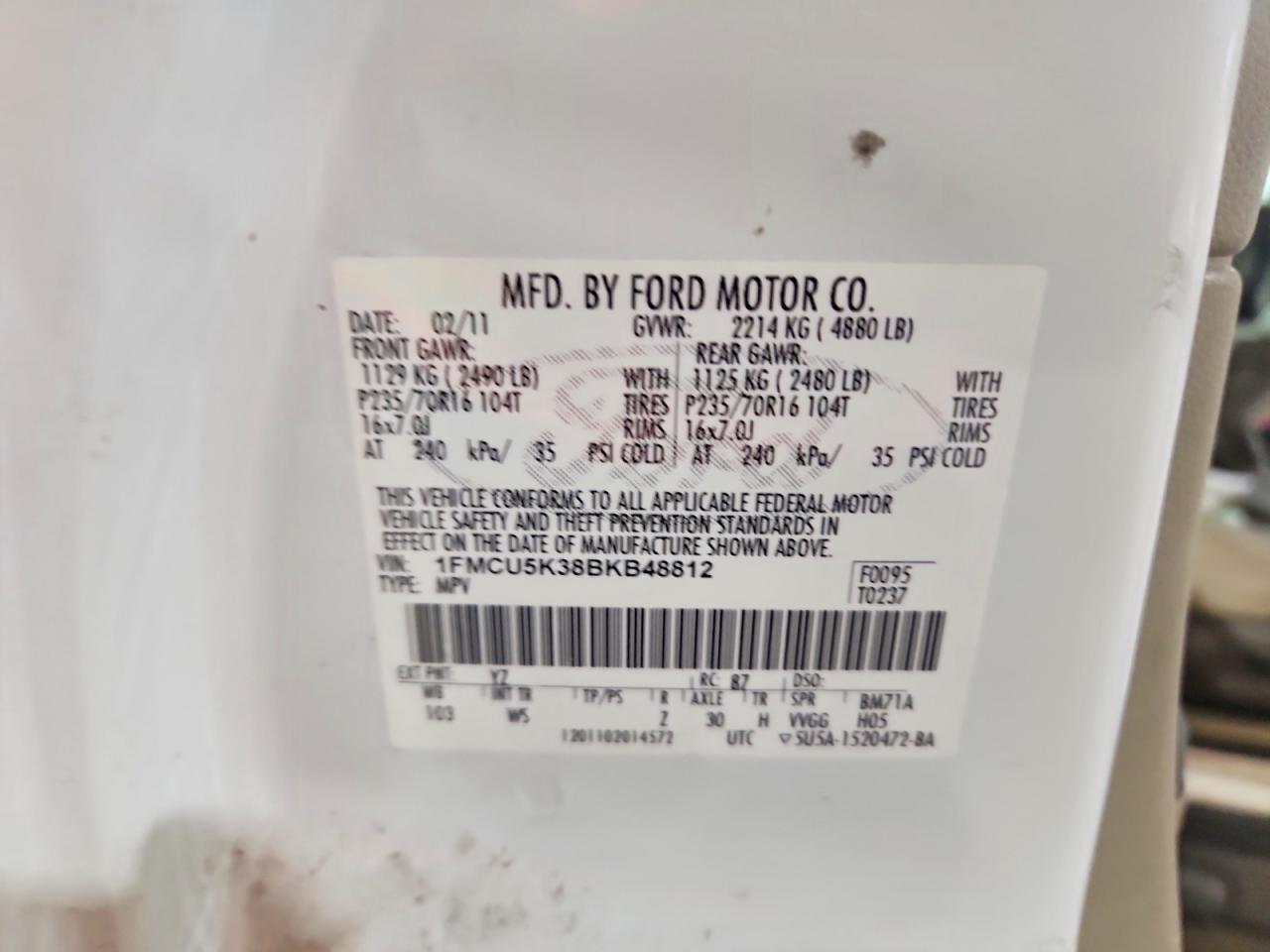2011 Ford Escape Hybrid White vin: 1FMCU5K38BKB48812