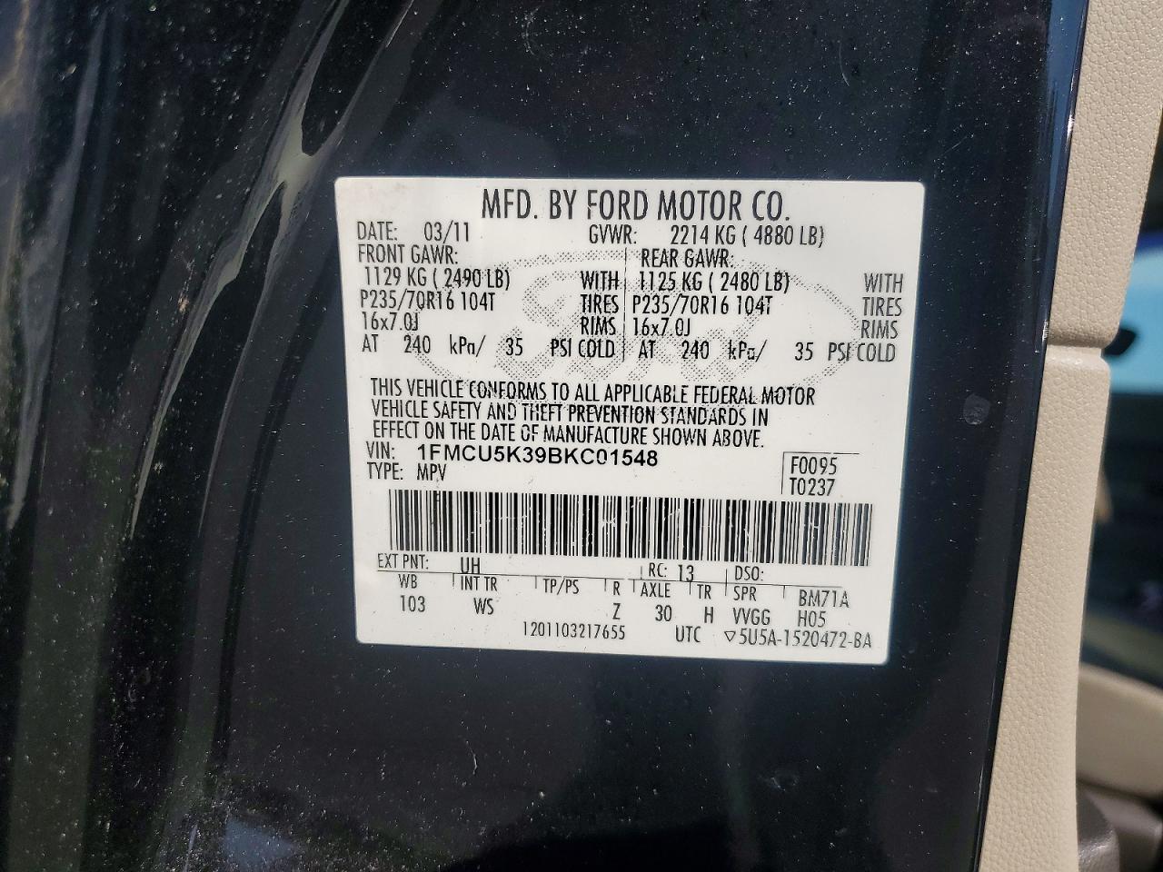 2011 Ford Escape Hybrid Black vin: 1FMCU5K39BKC01548