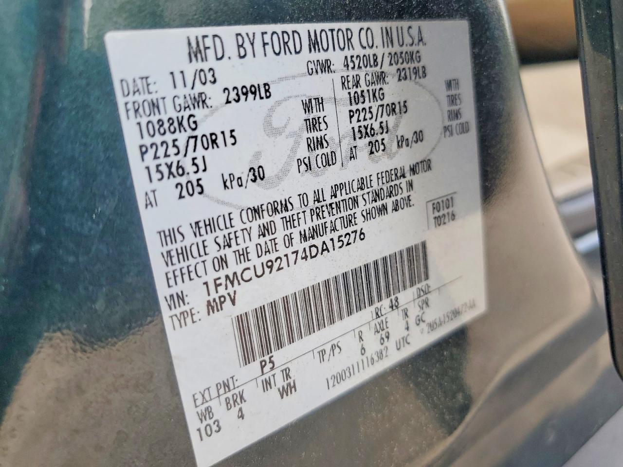 2004 Ford Escape Xls Green vin: 1FMCU92174DA15276