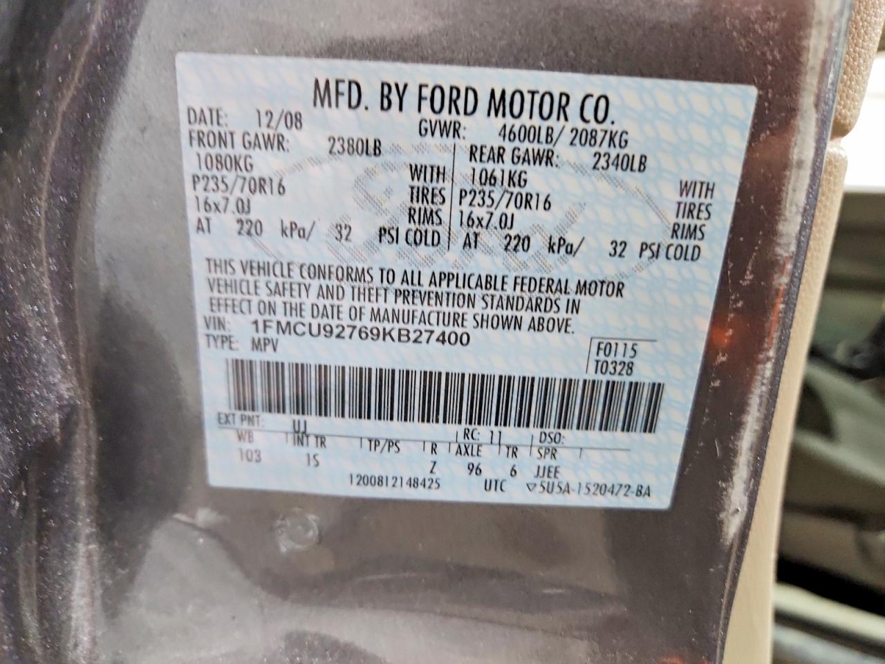 2009 Ford Escape Xls Gray vin: 1FMCU92769KB27400