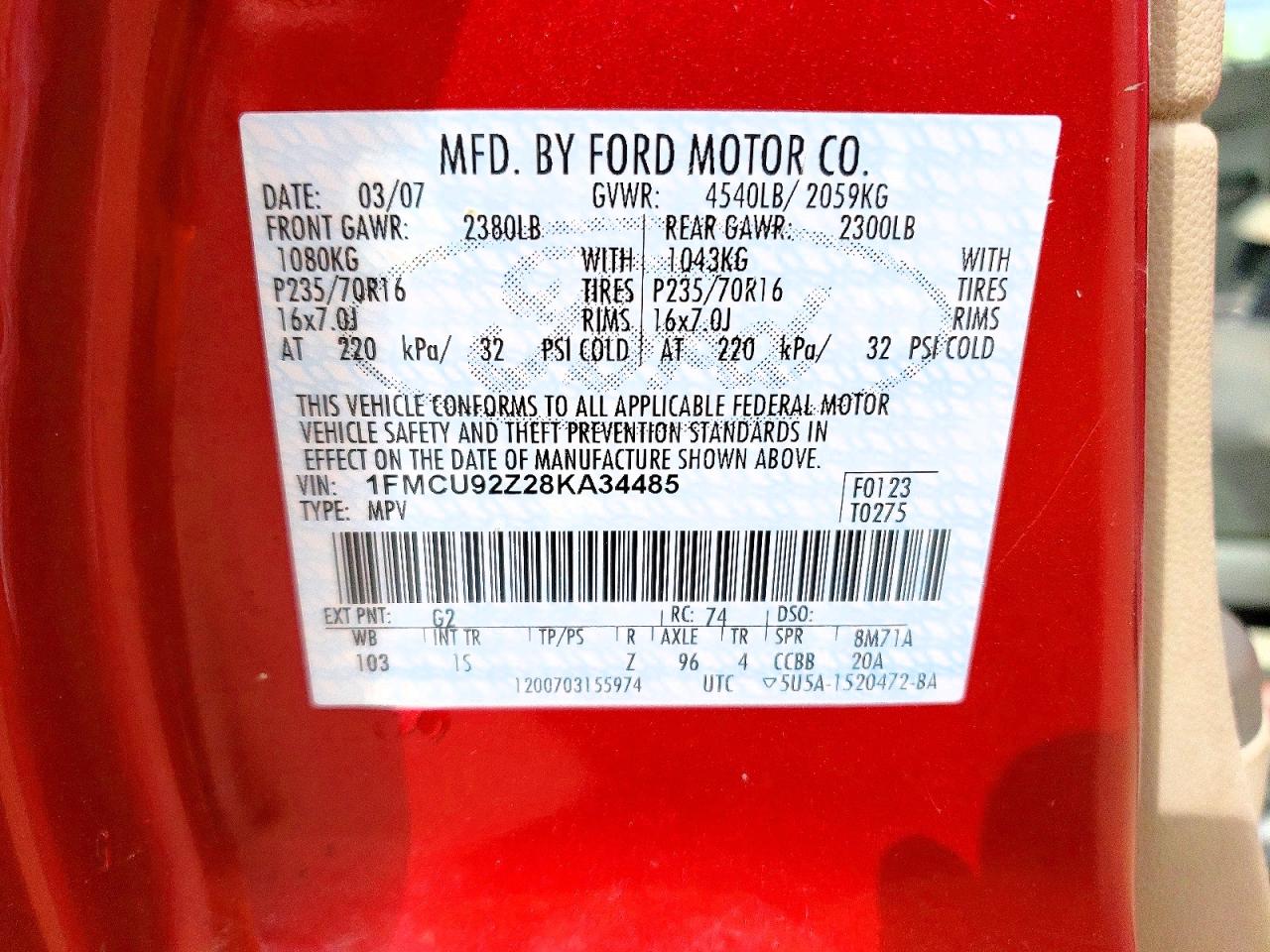 2008 Ford Escape Xls Red vin: 1FMCU92Z28KA34485