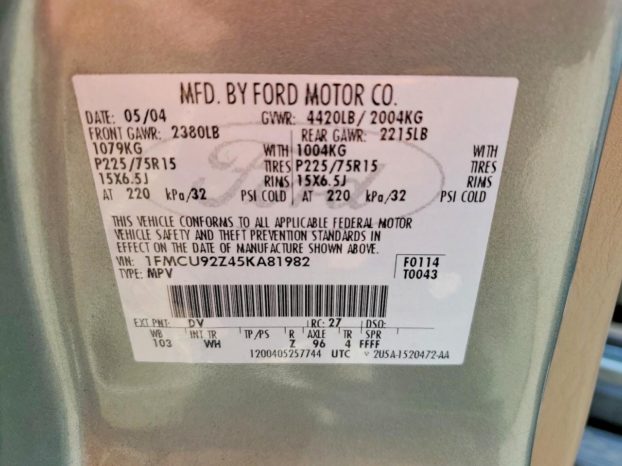 2005 Ford Escape Xls Gray vin: 1FMCU92Z45KA81982