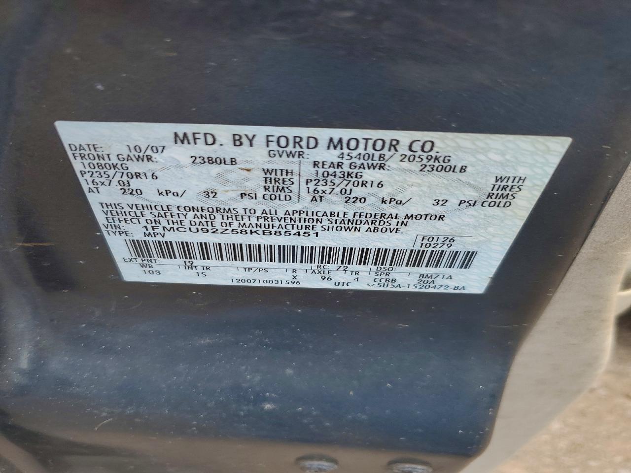 2008 Ford Escape Xls Серый vin: 1FMCU92Z58KB85451