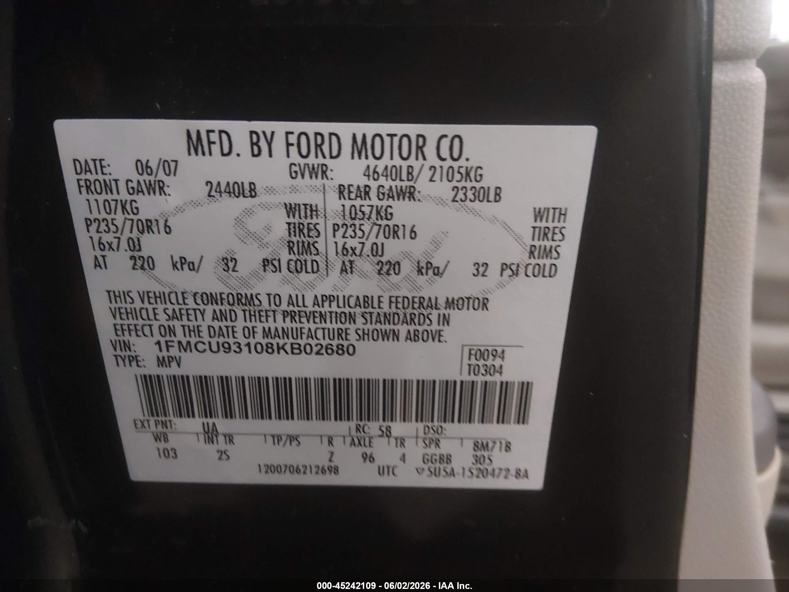 2008 Ford Escape Xlt Black vin: 1FMCU93108KB02680