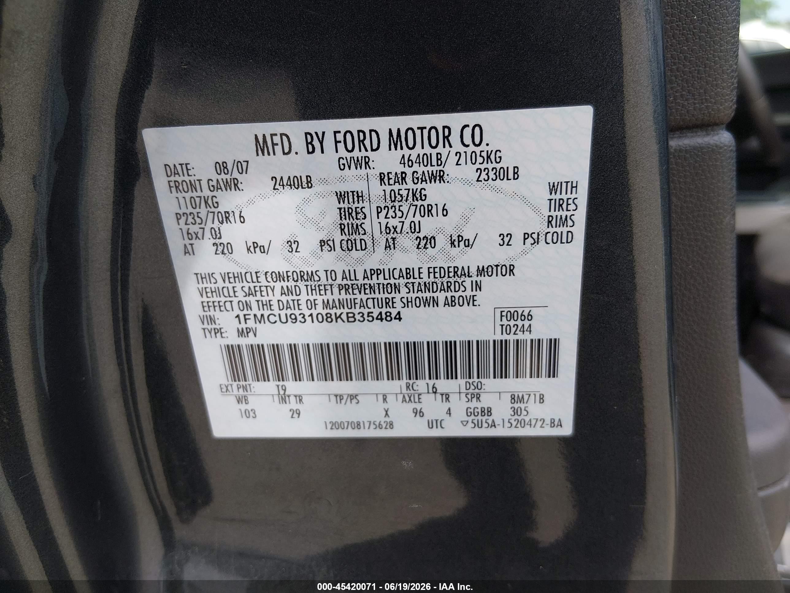 2008 Ford Escape Xlt Dark Blue vin: 1FMCU93108KB35484