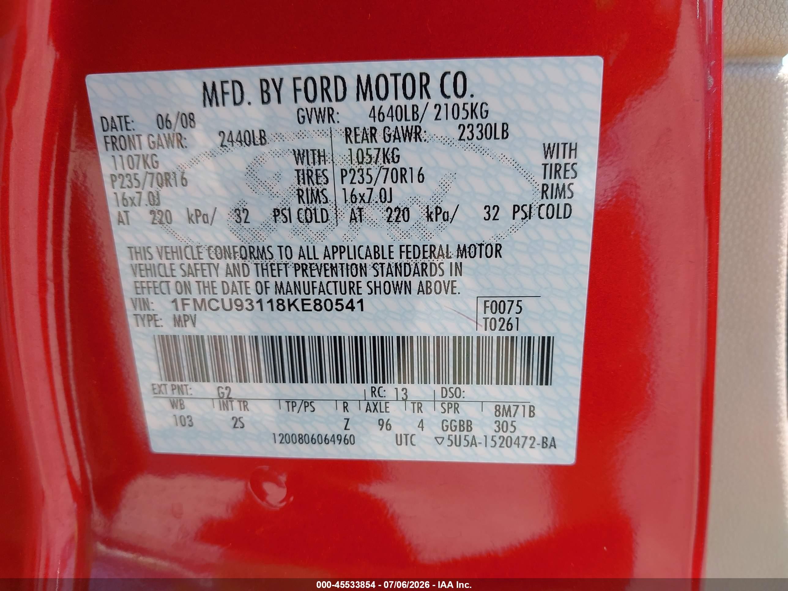 2008 Ford Escape Xlt Red vin: 1FMCU93118KE80541