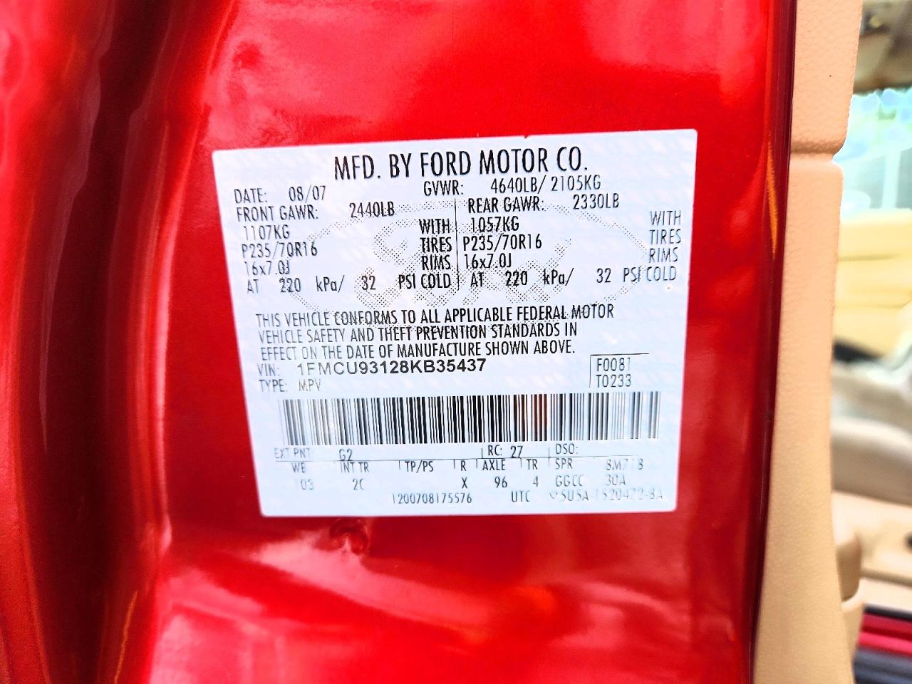 2008 Ford Escape Xlt Red vin: 1FMCU93128KB35437
