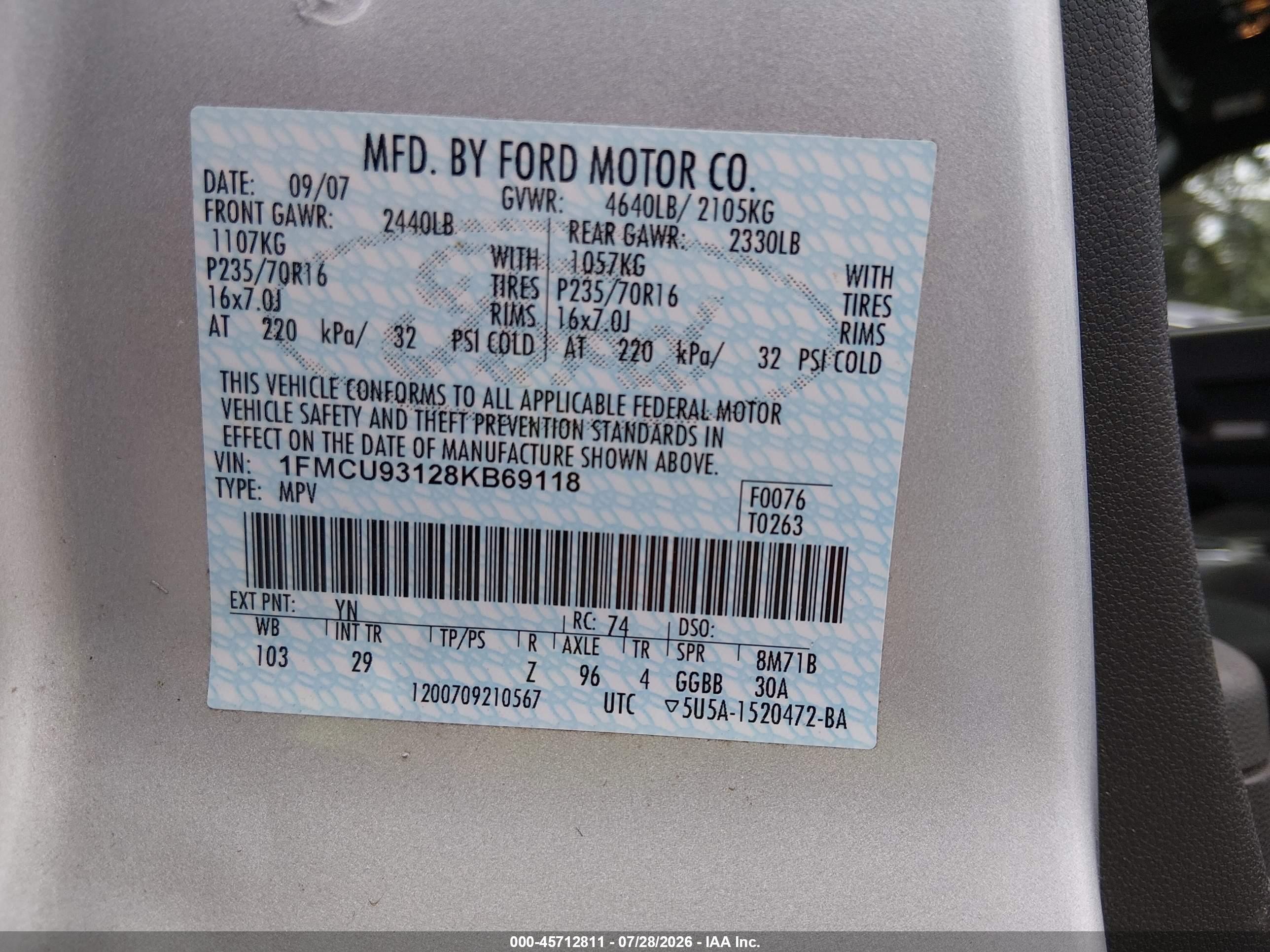 2008 Ford Escape Xlt Silver vin: 1FMCU93128KB69118