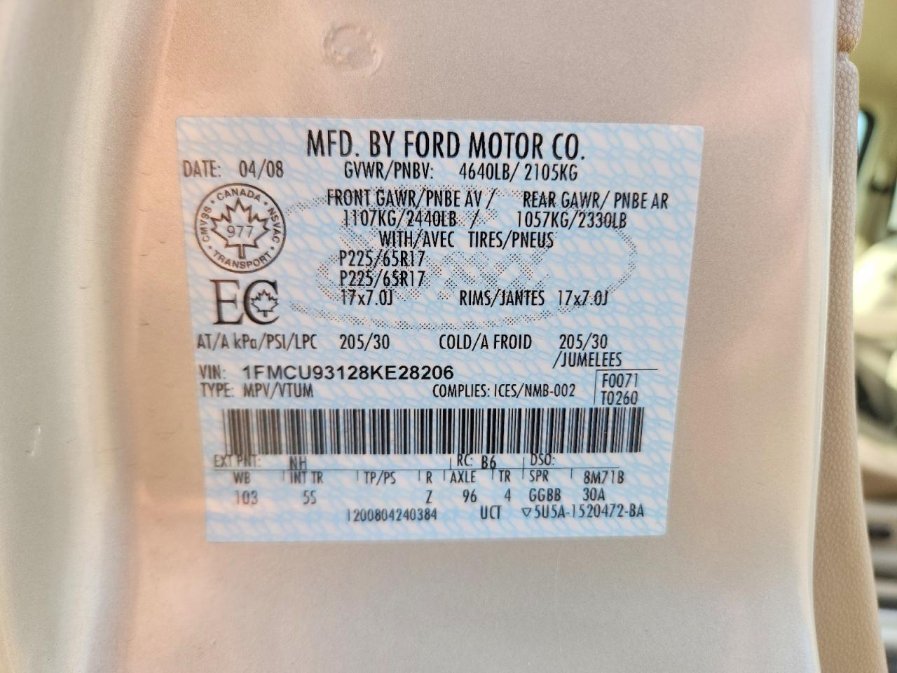 2008 Ford Escape Xlt Gray vin: 1FMCU93128KE28206