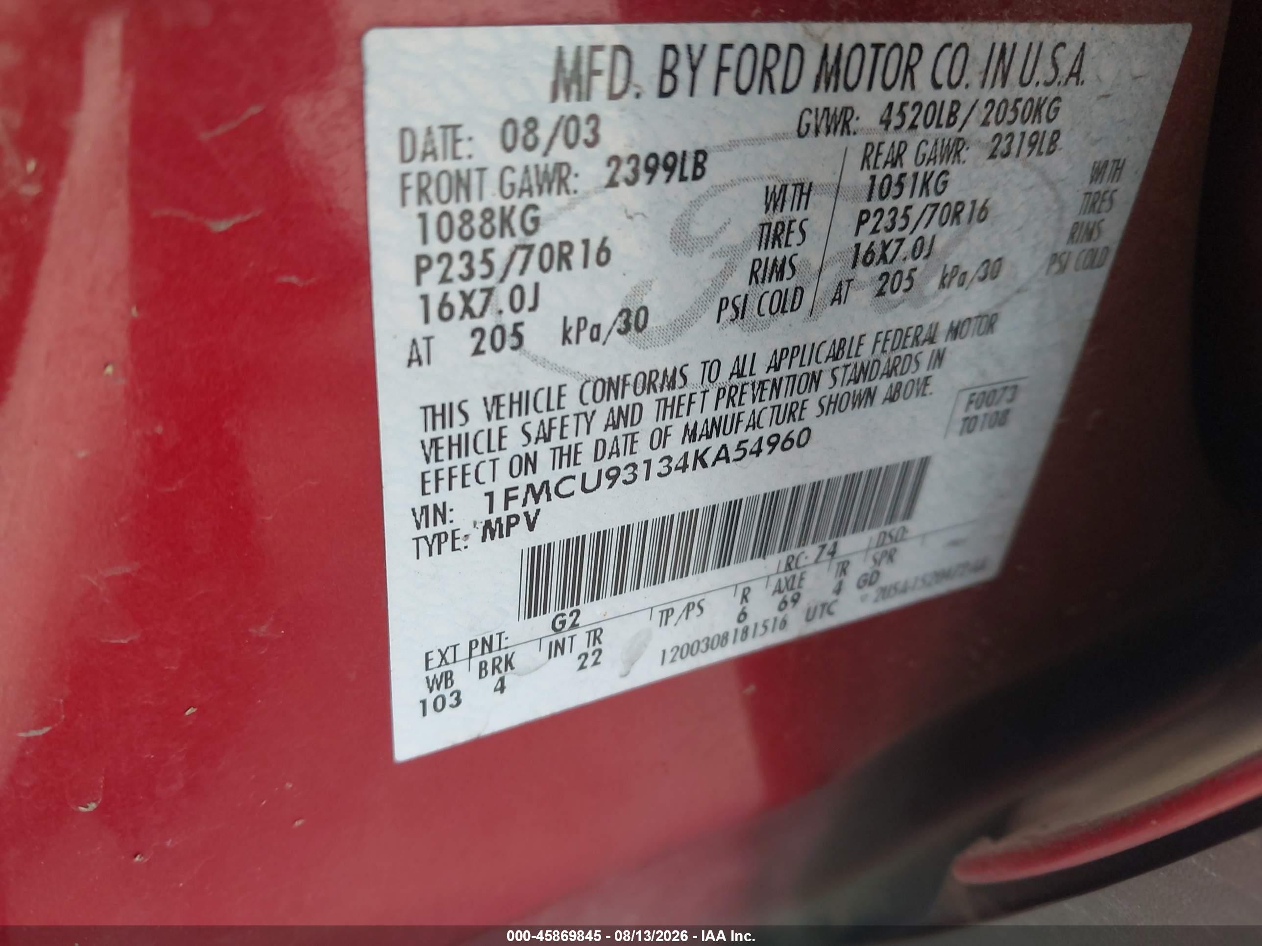 2004 Ford Escape Xlt Red vin: 1FMCU93134KA54960