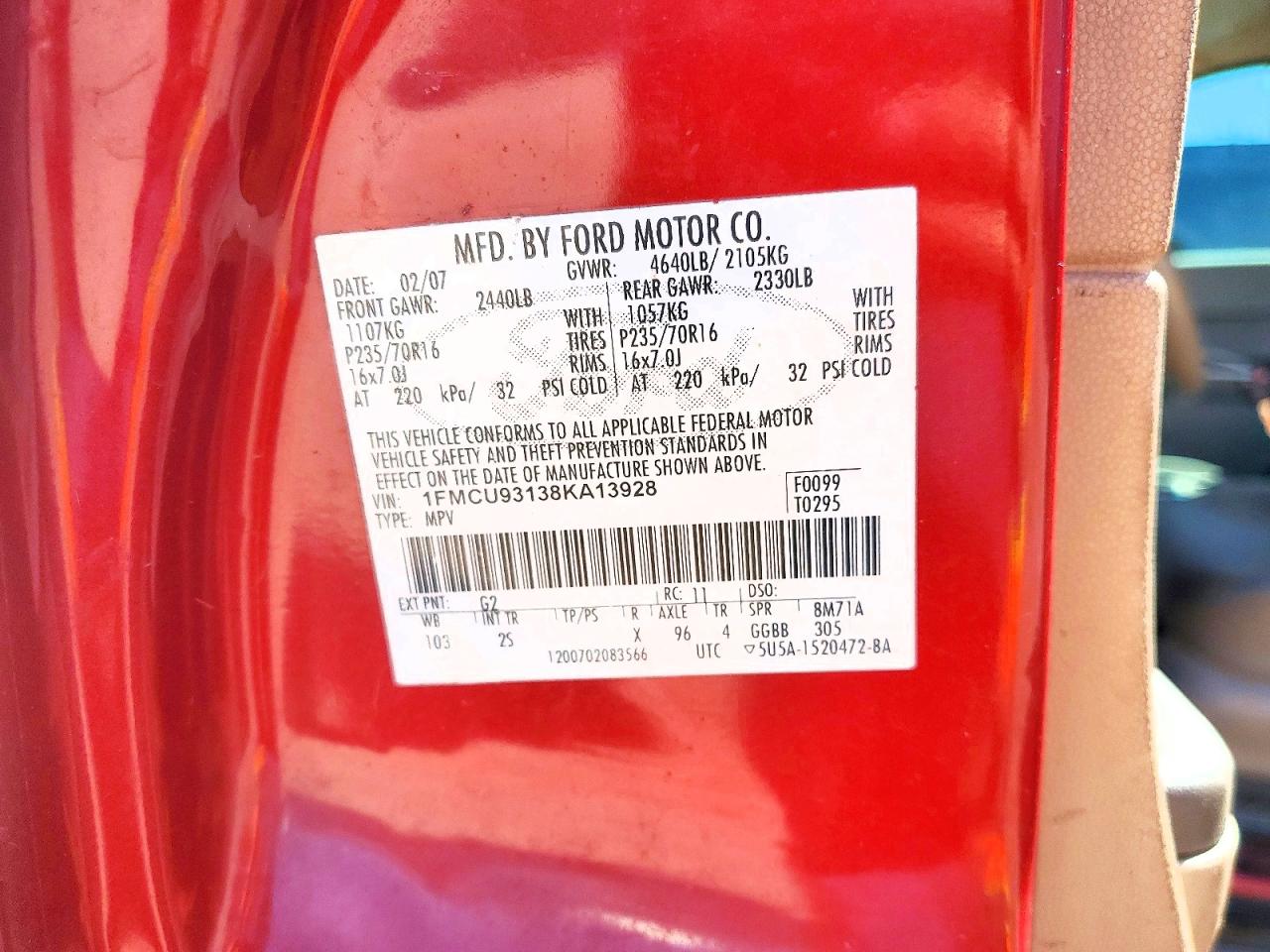 2008 Ford Escape Xlt Red vin: 1FMCU93138KA13928