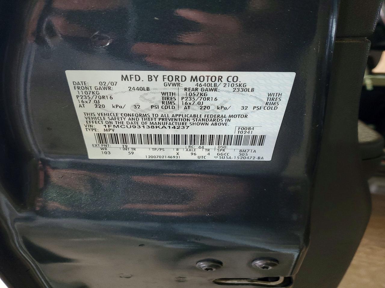 2008 Ford Escape Xlt Black vin: 1FMCU93138KA14237