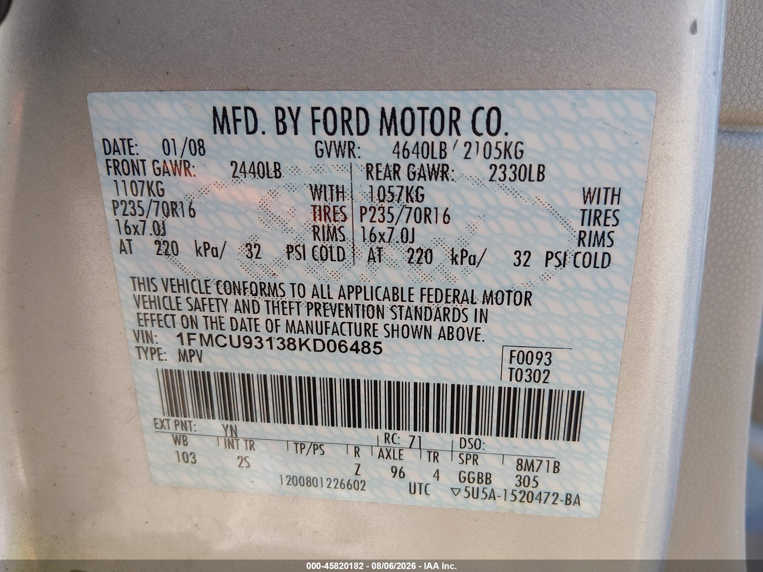 2008 Ford Escape Xlt Серебряный vin: 1FMCU93138KD06485