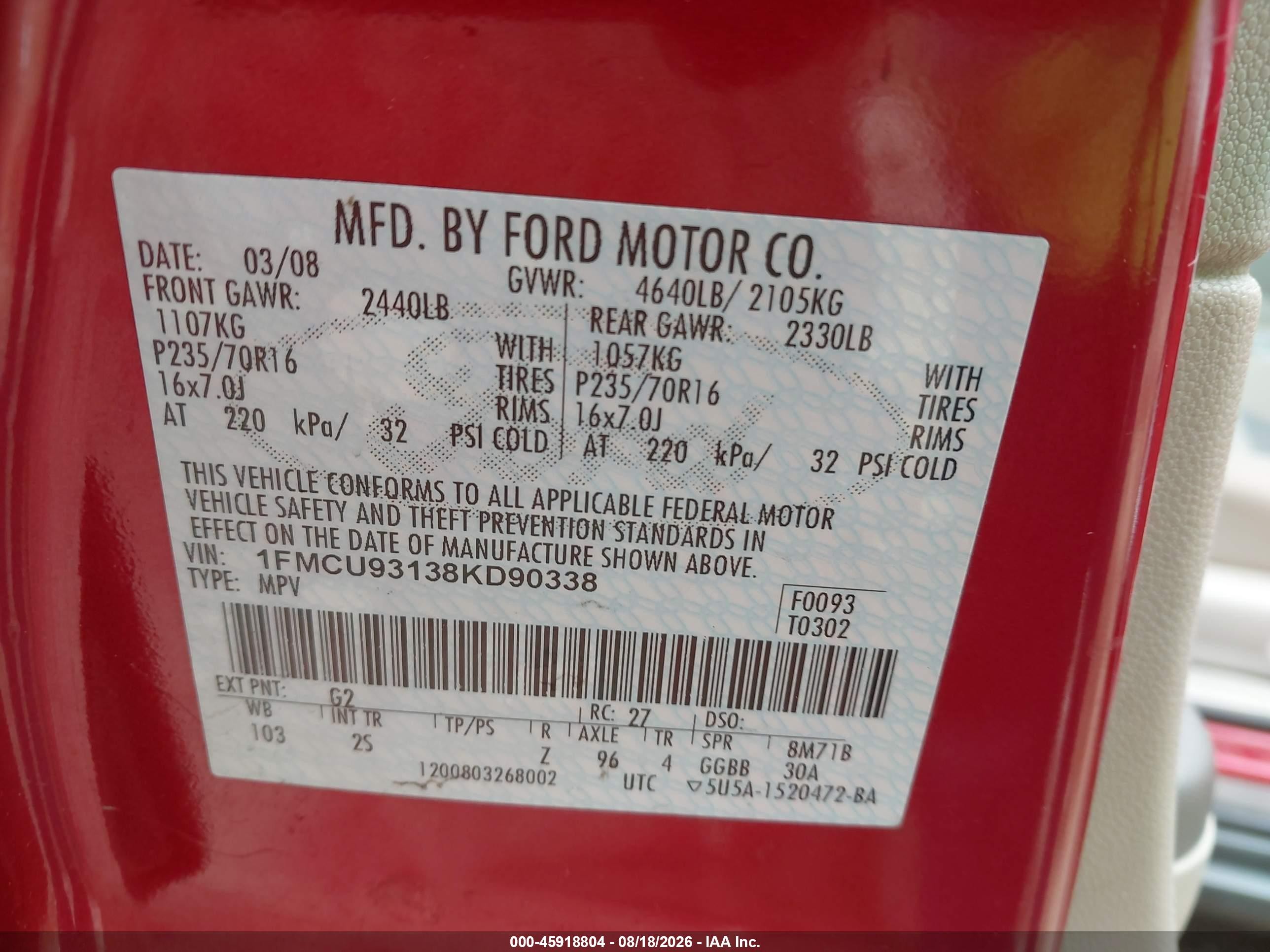 2008 Ford Escape Xlt Red vin: 1FMCU93138KD90338