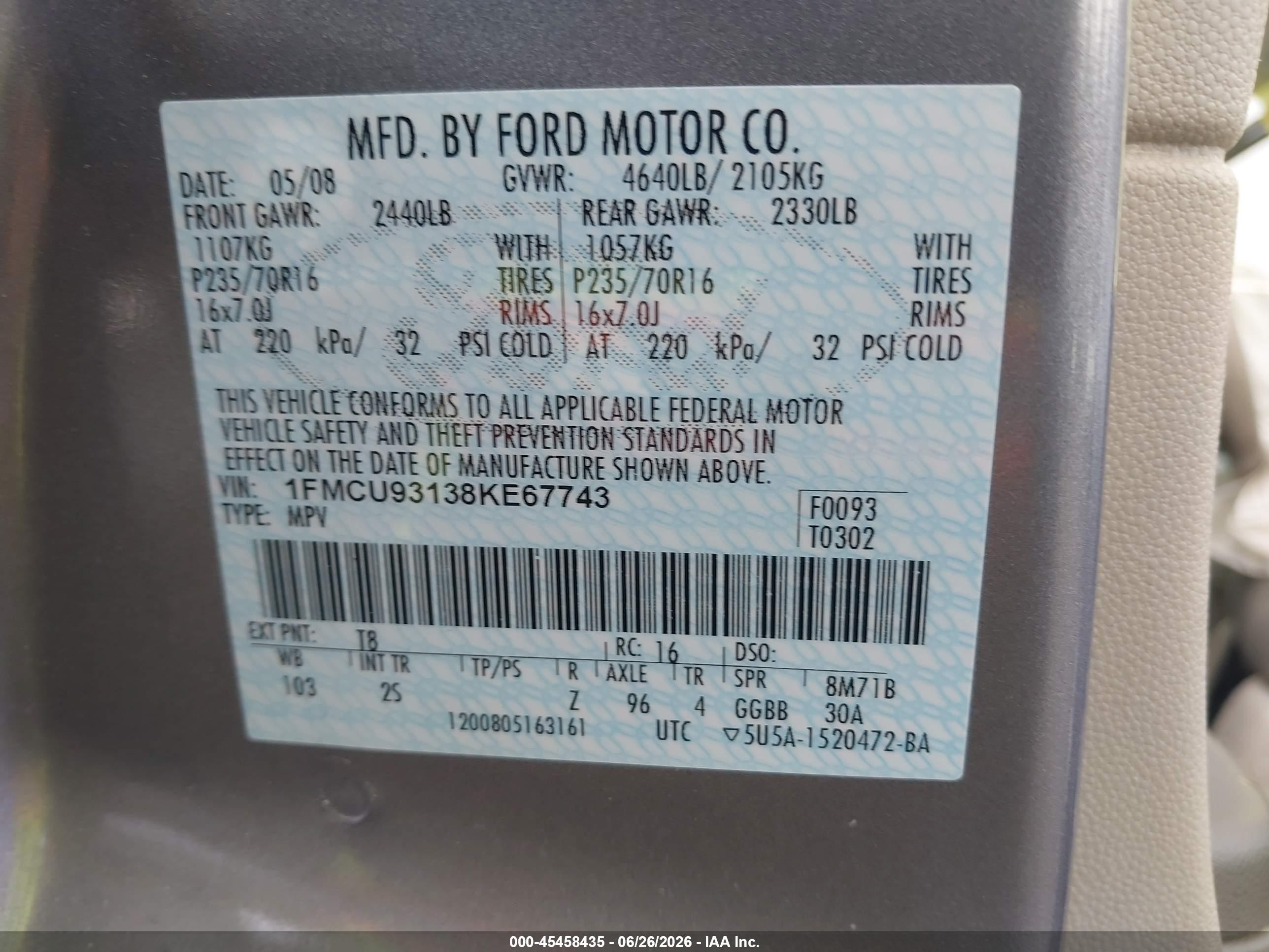 2008 Ford Escape Xlt Gray vin: 1FMCU93138KE67743