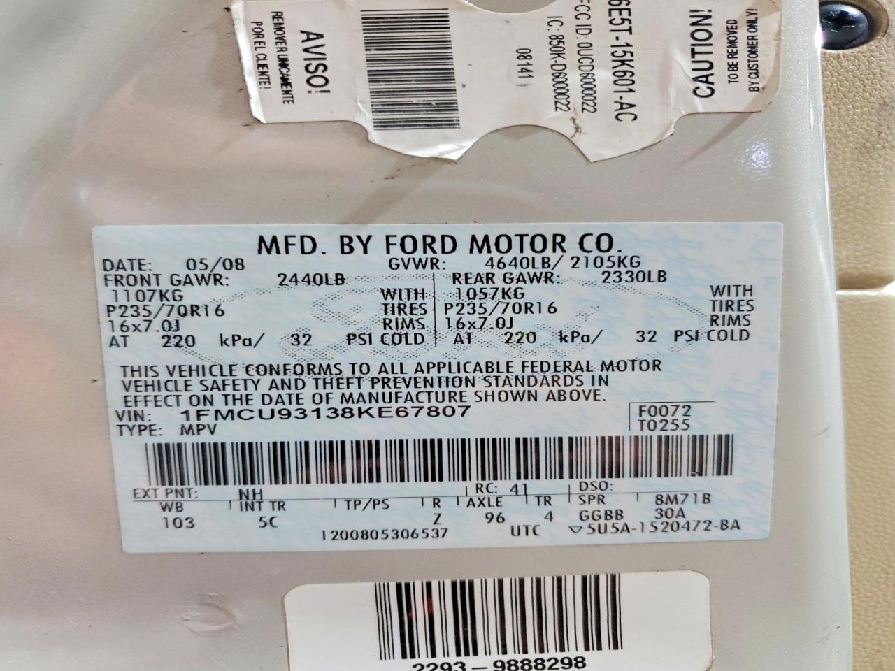 2008 Ford Escape Xlt Silver vin: 1FMCU93138KE67807