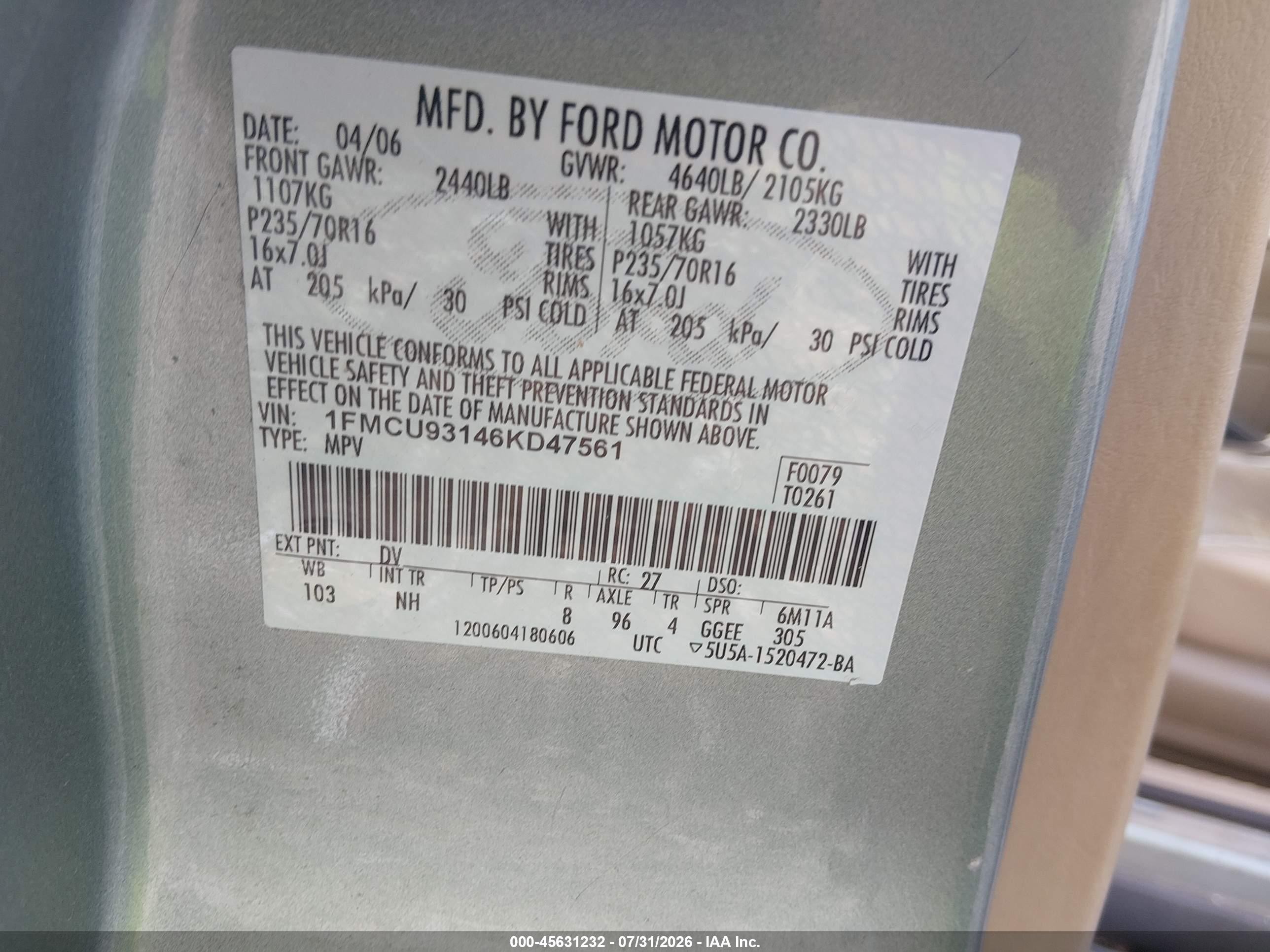 2006 Ford Escape Xlt/xlt Sport Gray vin: 1FMCU93146KD47561
