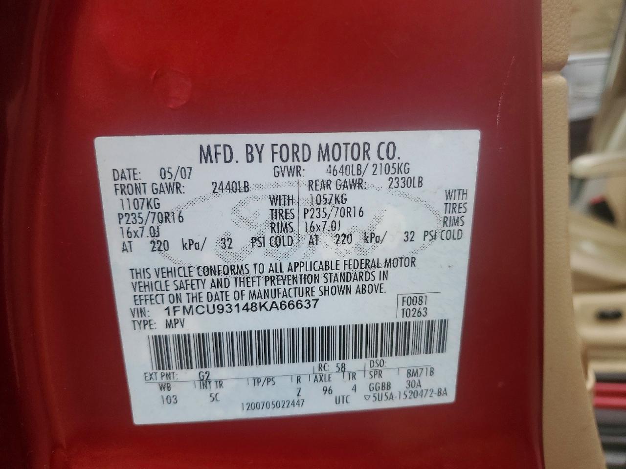 2008 Ford Escape Xlt Red vin: 1FMCU93148KA66637