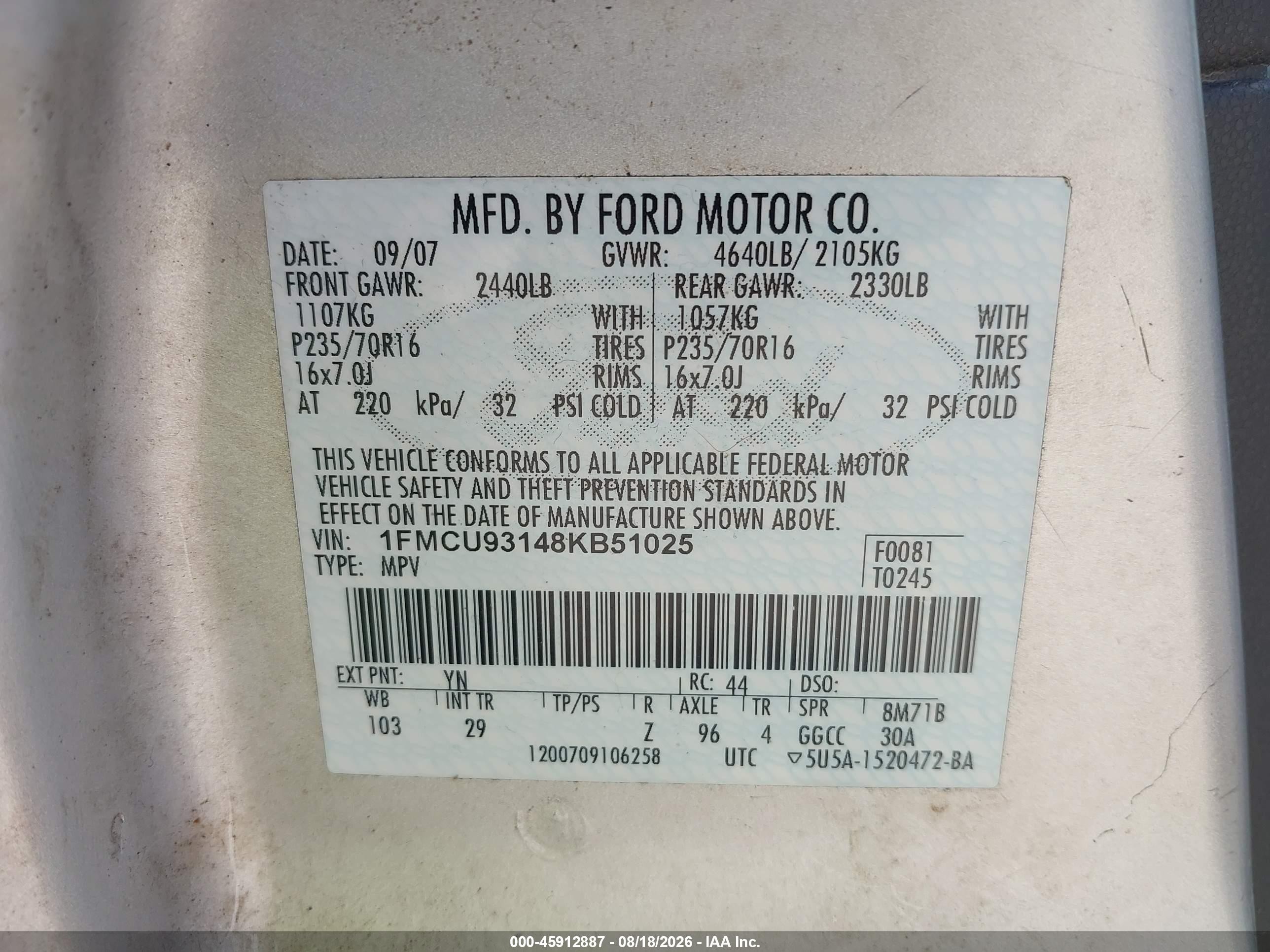 2008 Ford Escape Xlt Silver vin: 1FMCU93148KB51025