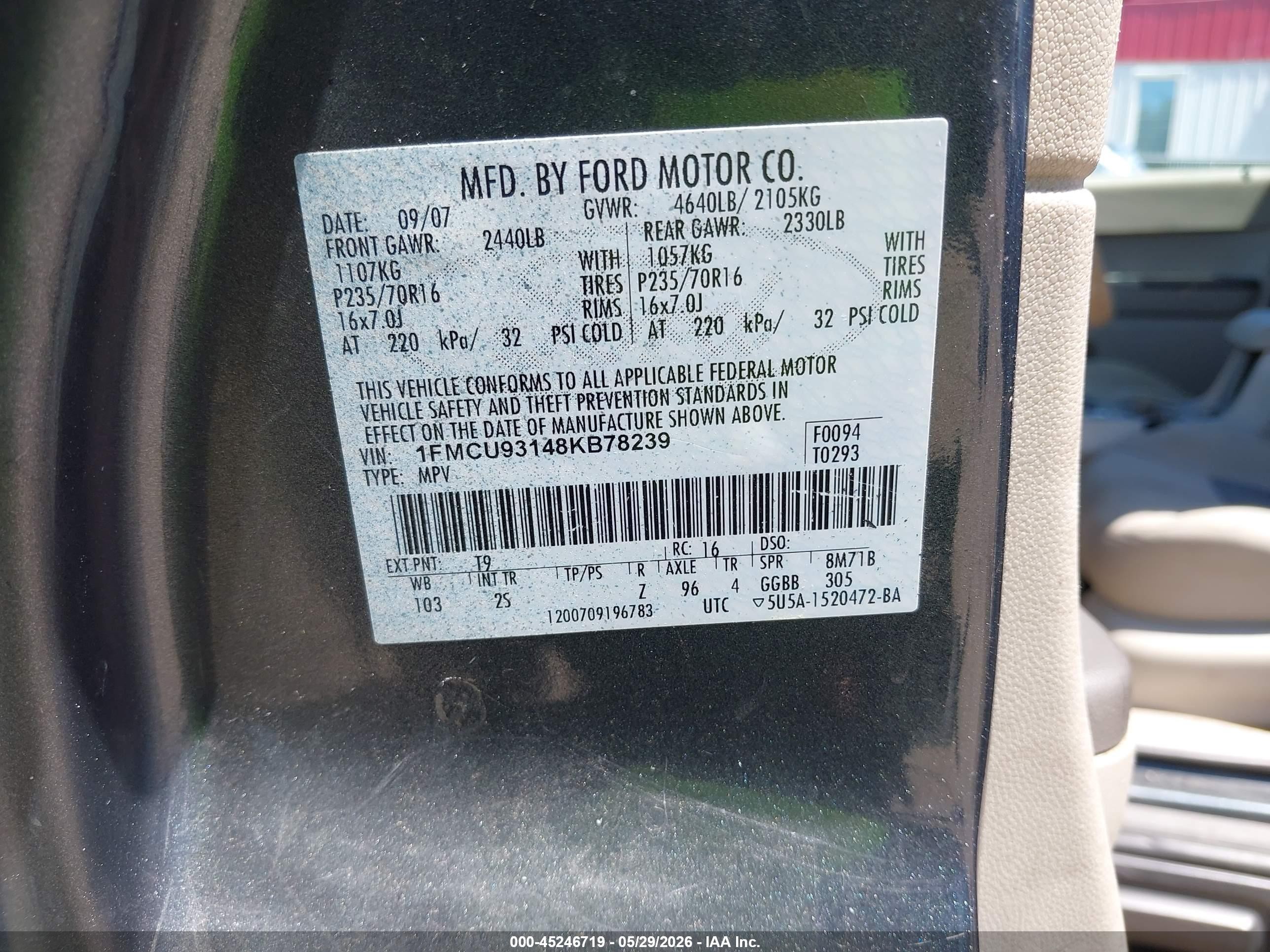 2008 Ford Escape Xlt Blue vin: 1FMCU93148KB78239
