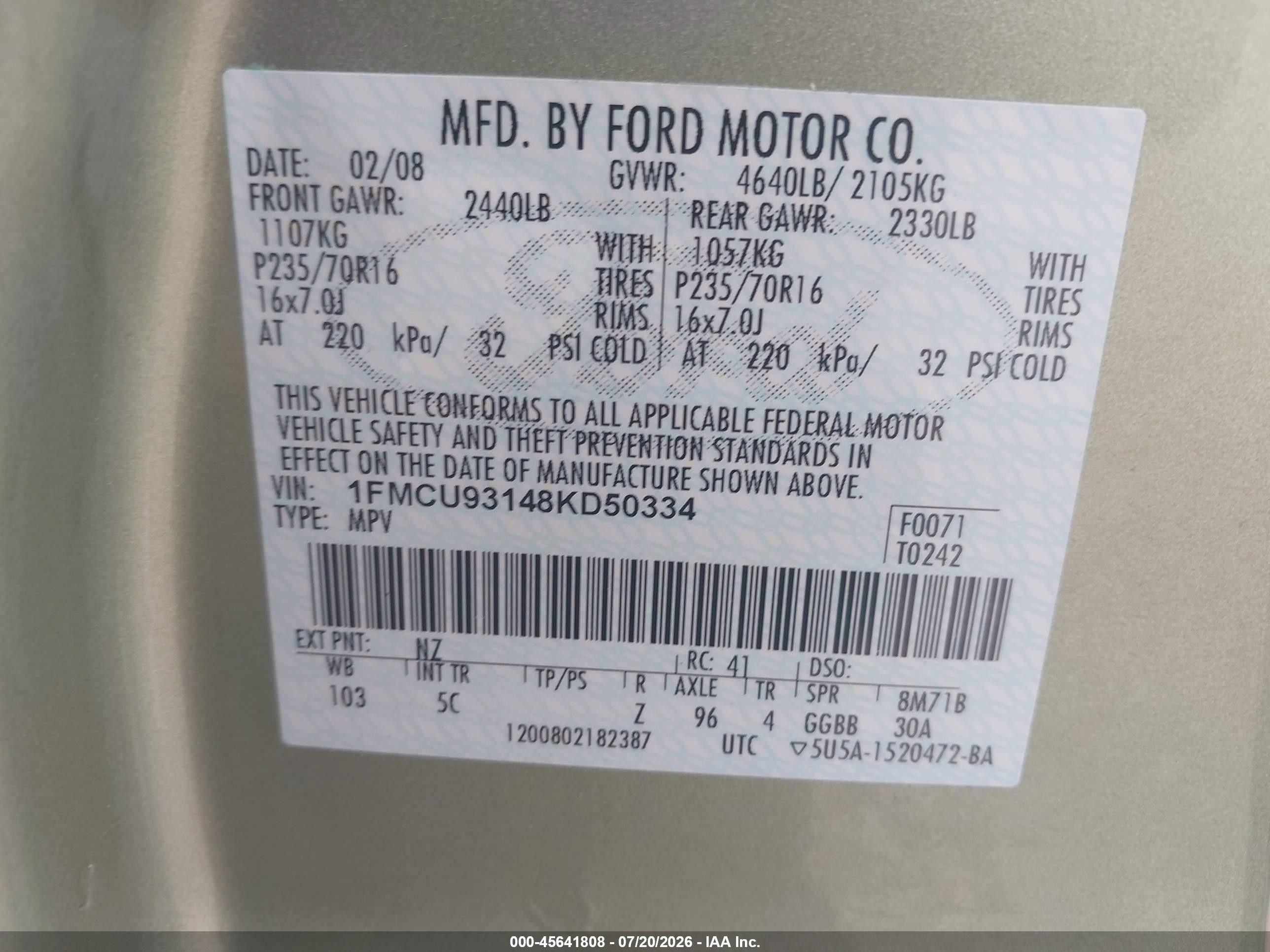 2008 Ford Escape Xlt Green vin: 1FMCU93148KD50334