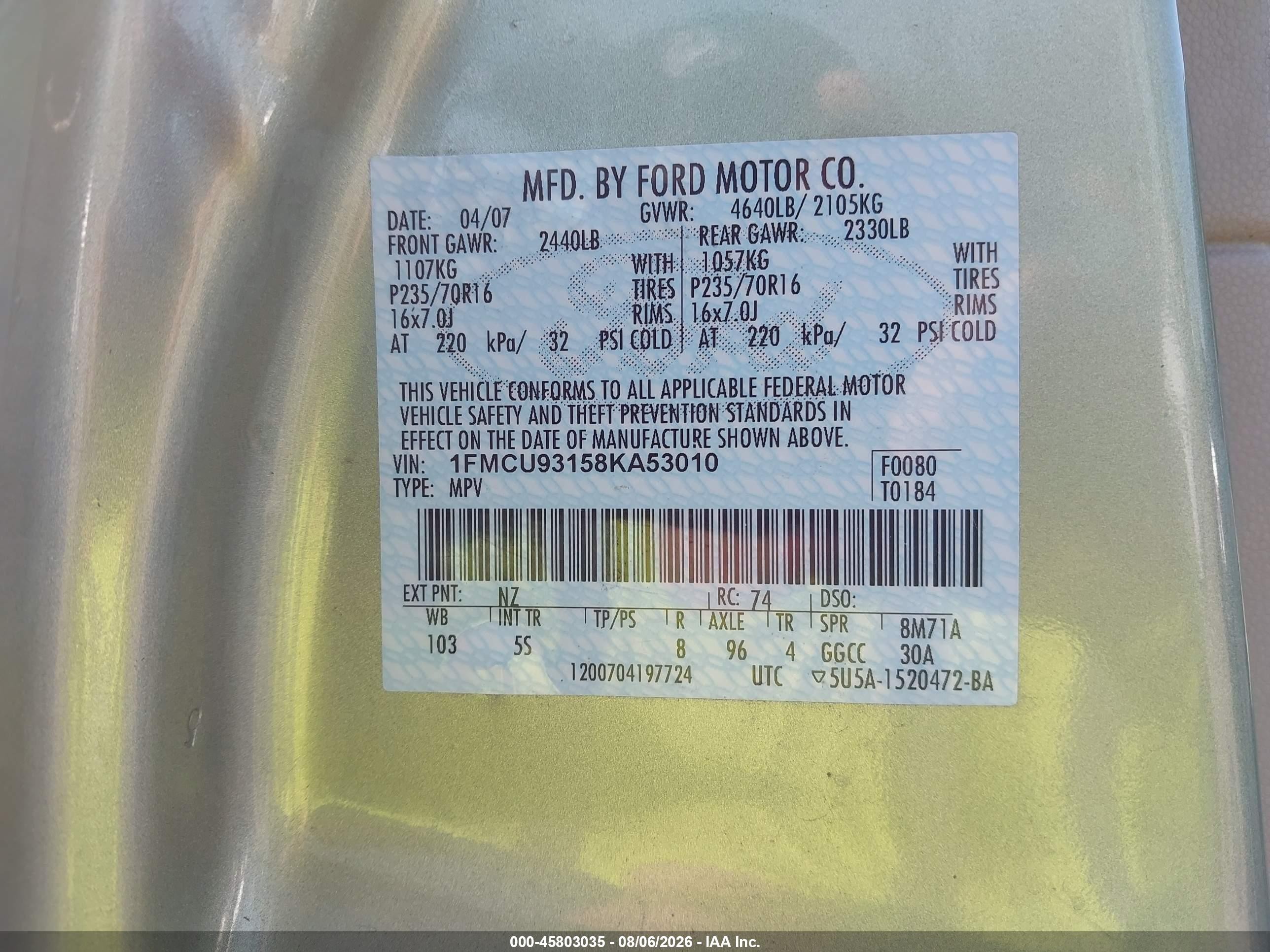 2008 Ford Escape Xlt Зеленый vin: 1FMCU93158KA53010