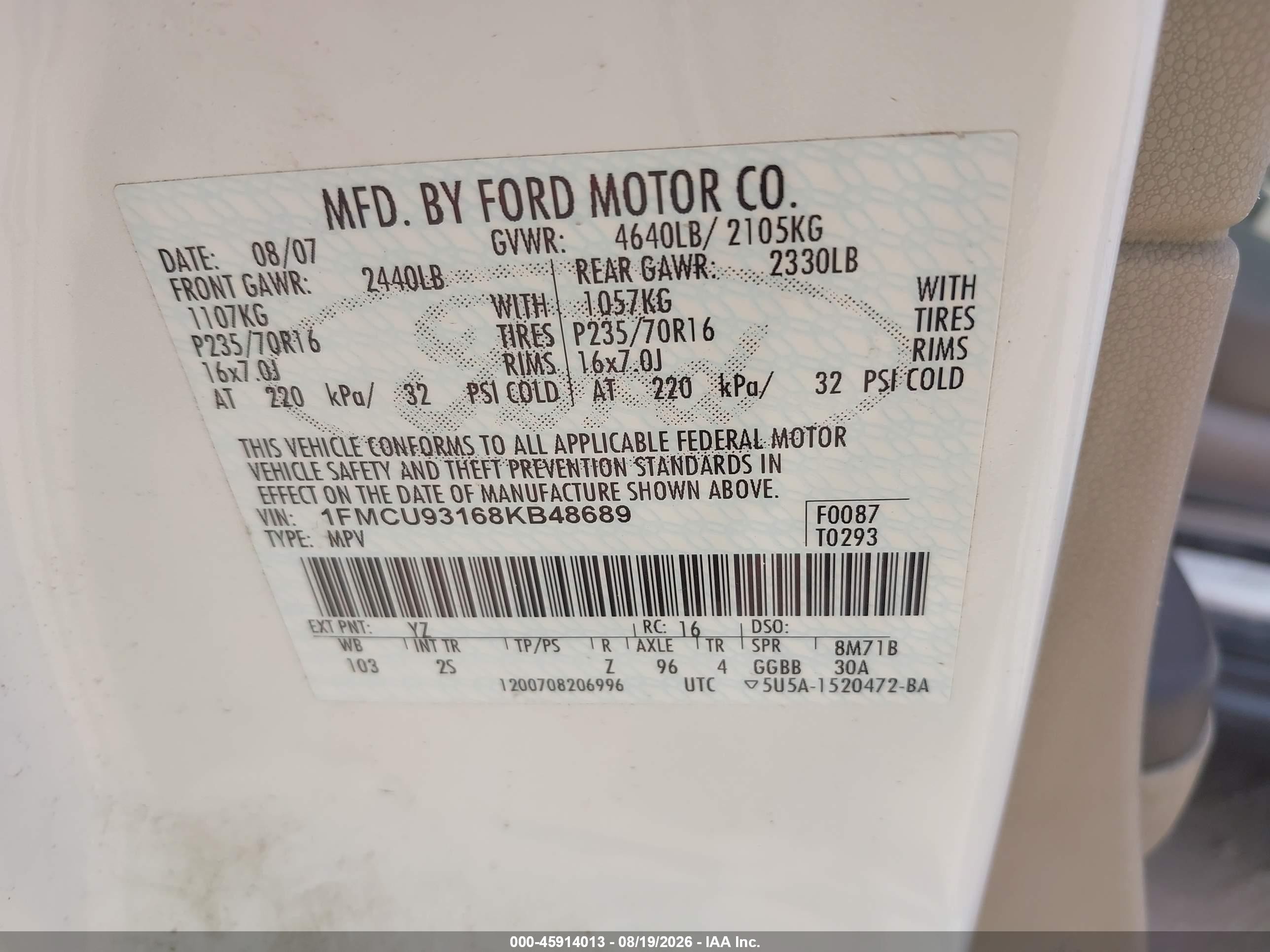 2008 Ford Escape Xlt Белый vin: 1FMCU93168KB48689