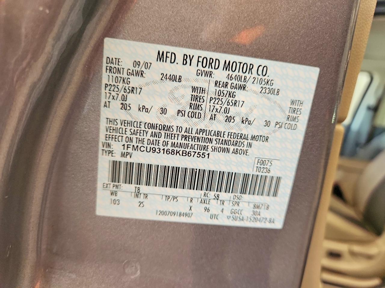 2008 Ford Escape Xlt Gray vin: 1FMCU93168KB67551
