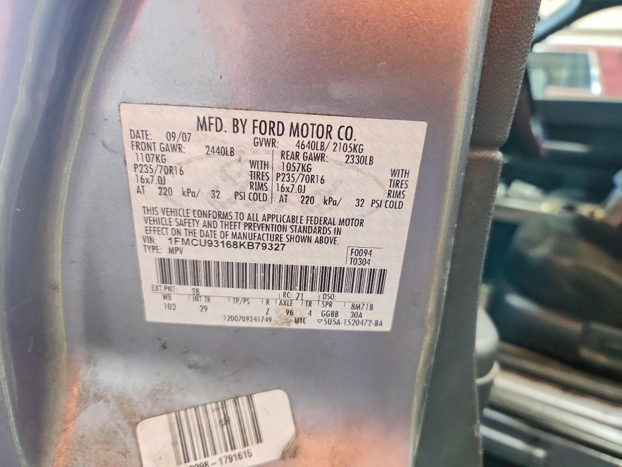 2008 Ford Escape Xlt Gray vin: 1FMCU93168KB79327
